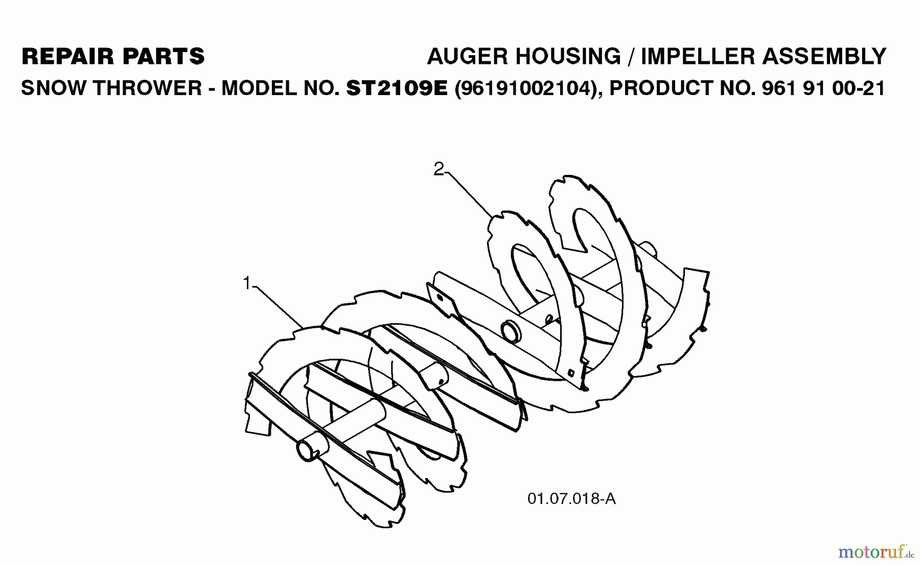  Jonsered Schneefräsen ST 2109 E (96191002105) - Jonsered Snow Thrower (2008-08) AUGER HOUSING IMPELLER #6