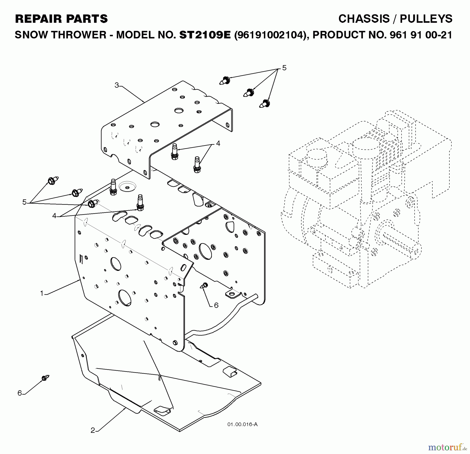 Jonsered Schneefräsen ST 2109 E (96191002105) - Jonsered Snow Thrower (2008-08) CHASSIS ENGINE PULLEYS
