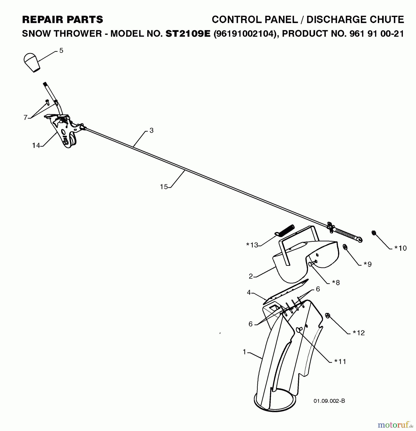 Jonsered Schneefräsen ST 2109 E (96191002105) - Jonsered Snow Thrower (2008-08) CONTROL PANEL DISCHARGE CHUTE #2