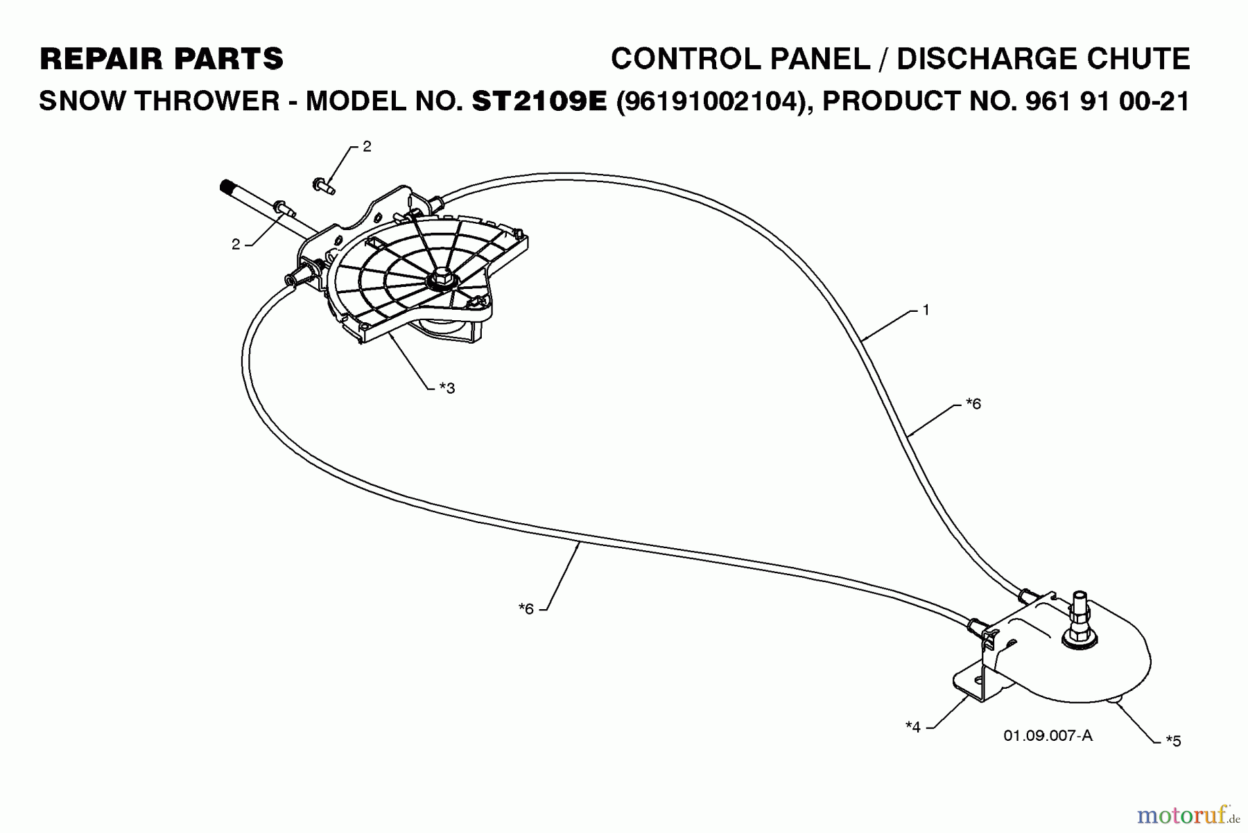 Jonsered Schneefräsen ST 2109 E (96191002105) - Jonsered Snow Thrower (2008-08) CONTROL PANEL DISCHARGE CHUTE #3