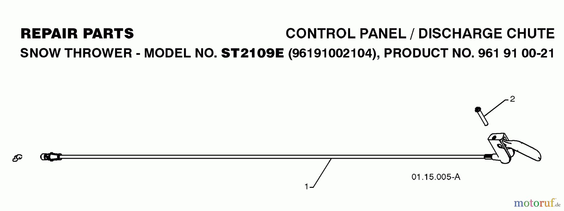 Jonsered Schneefräsen ST 2109 E (96191002105) - Jonsered Snow Thrower (2008-08) CONTROL PANEL DISCHARGE CHUTE #1