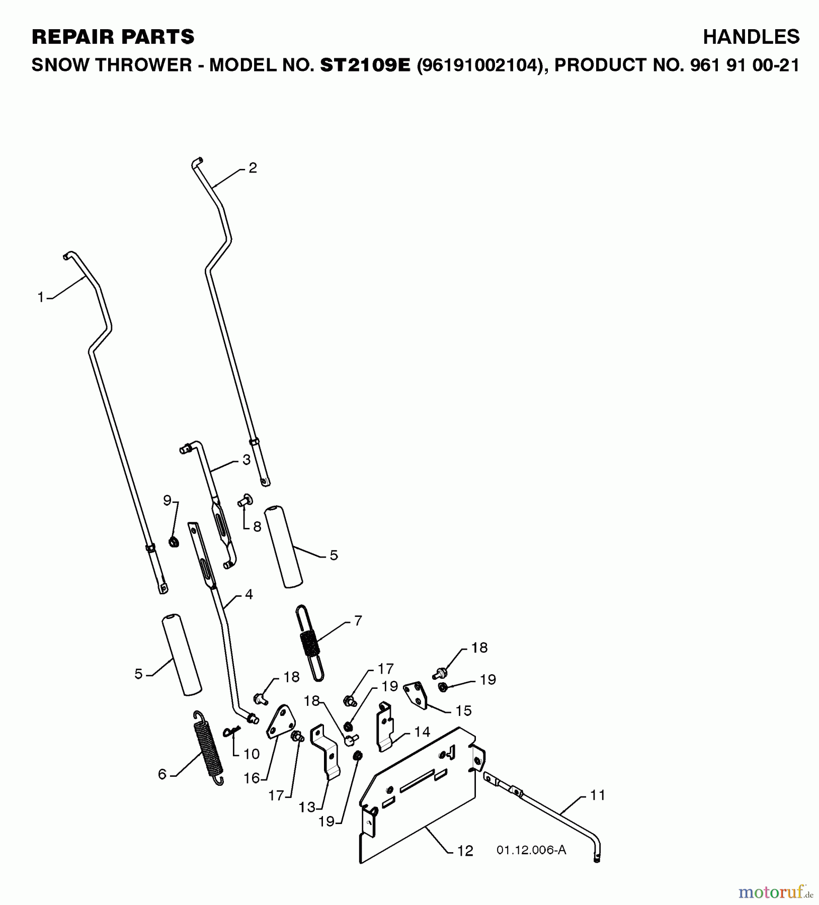 Jonsered Schneefräsen ST 2109 E (96191002105) - Jonsered Snow Thrower (2008-08) HANDLE #2
