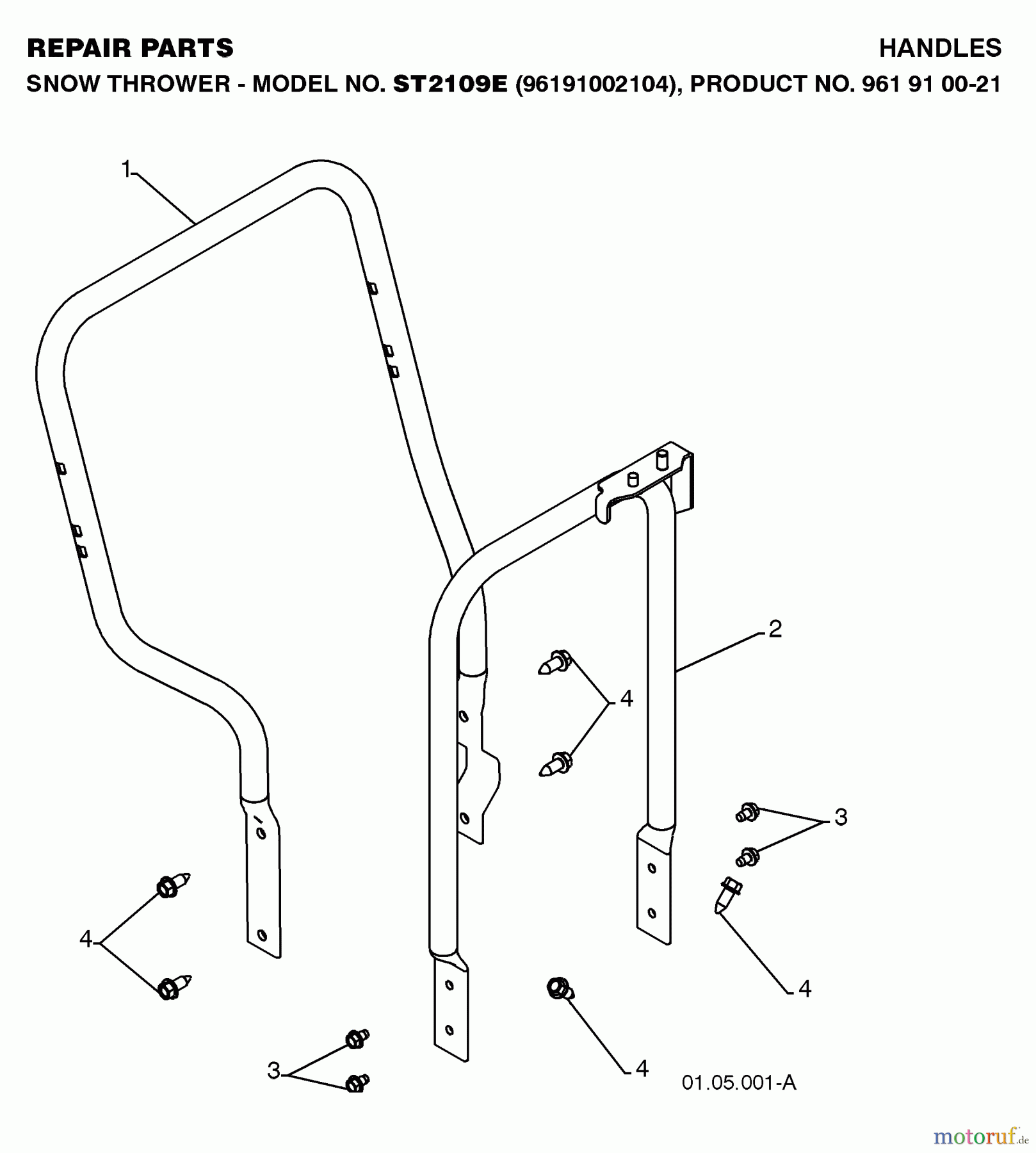  Jonsered Schneefräsen ST 2109 E (96191002105) - Jonsered Snow Thrower (2008-08) HANDLE #1