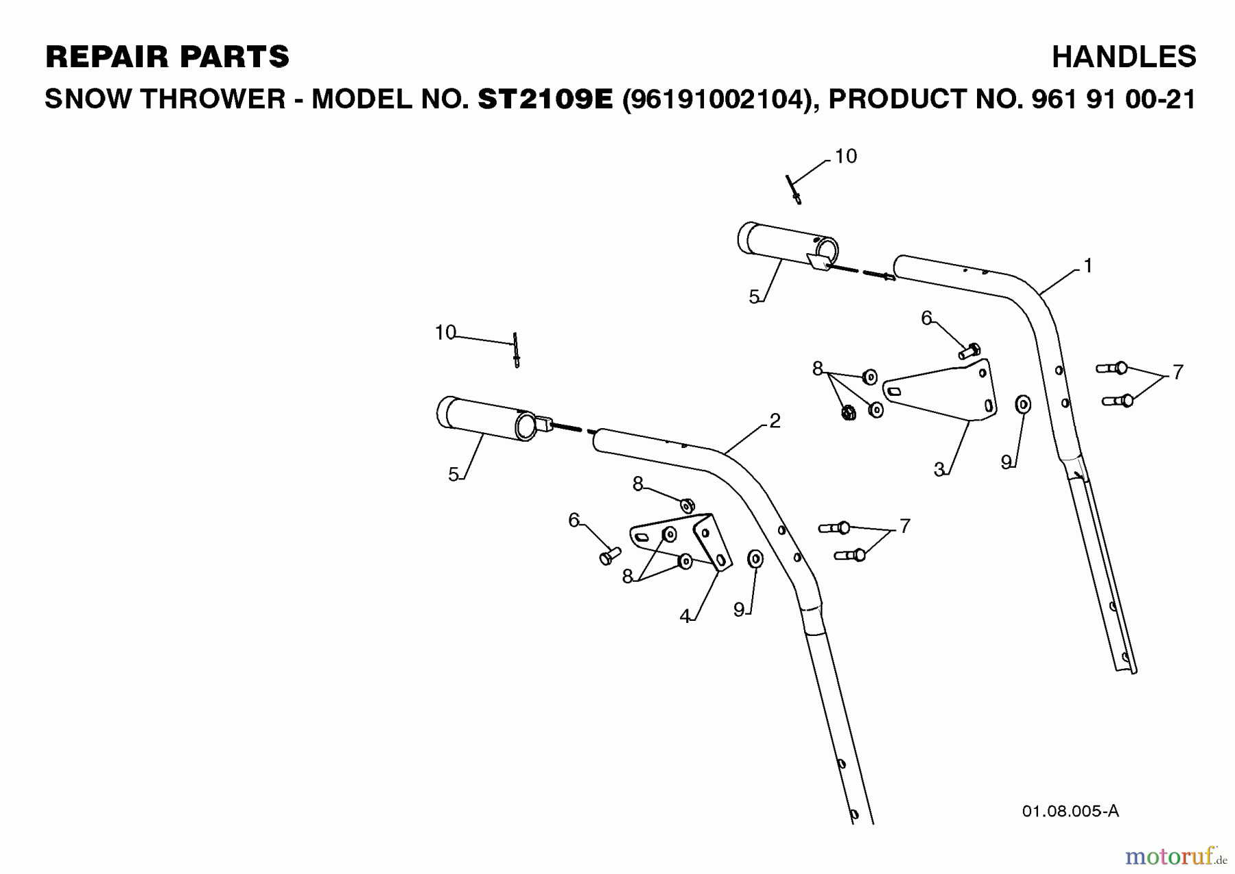 Jonsered Schneefräsen ST 2109 E (96191002105) - Jonsered Snow Thrower (2008-08) HANDLE #4