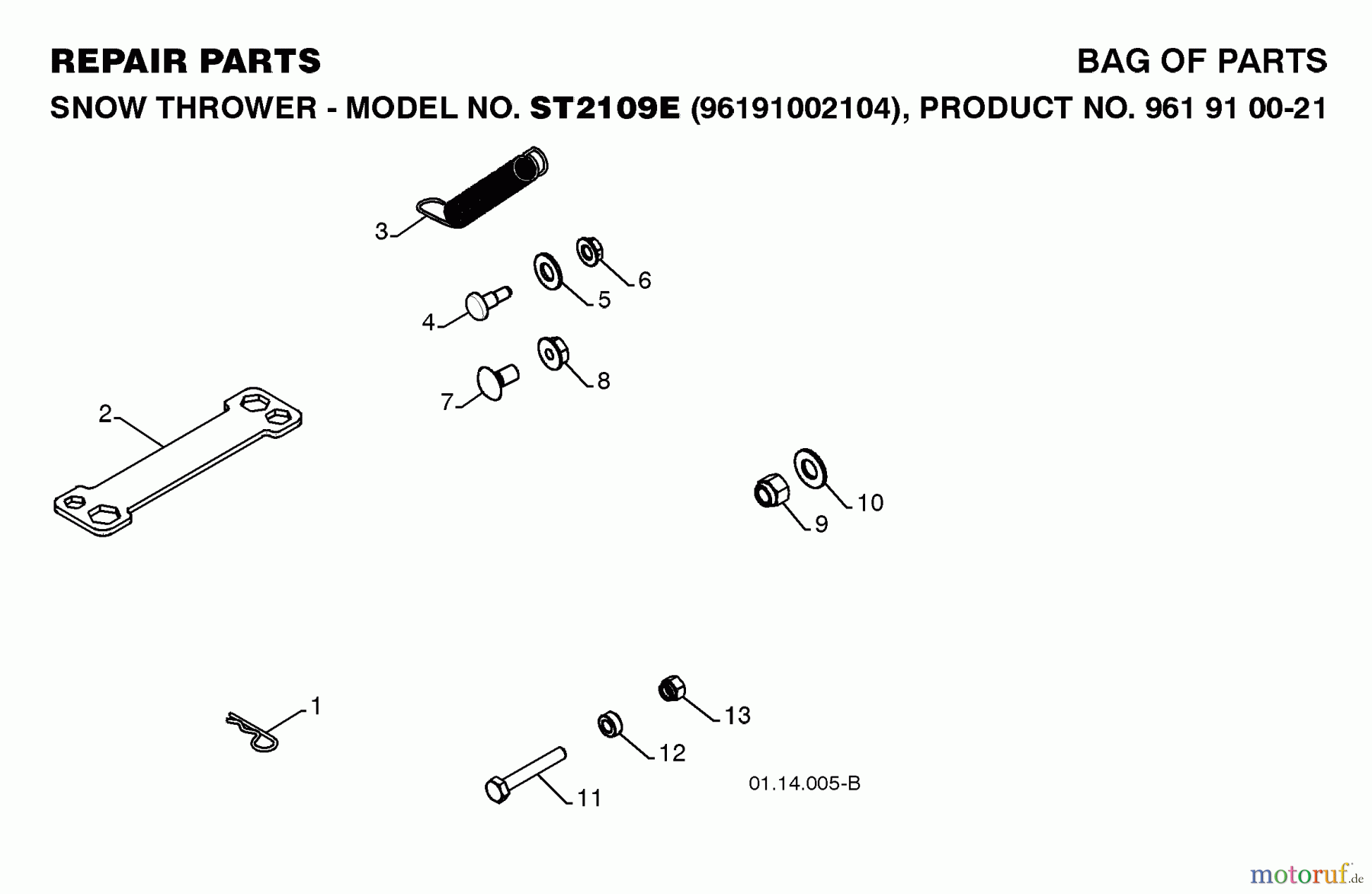 Jonsered Schneefräsen ST 2109 E (96191002105) - Jonsered Snow Thrower (2008-08) REPAIR PARTS #1