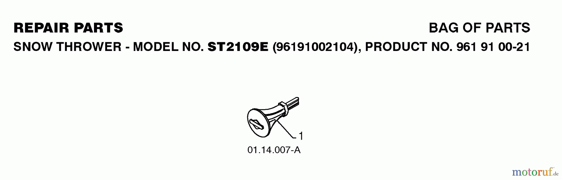 Jonsered Schneefräsen ST 2109 E (96191002105) - Jonsered Snow Thrower (2008-08) REPAIR PARTS #2