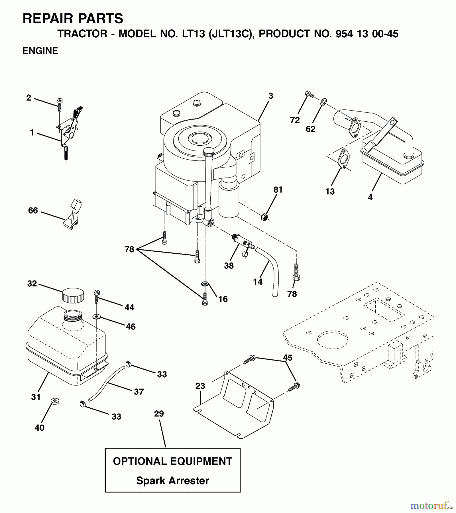Jonsered Rasen  und Garten Traktoren LT13 (JLT13C, 954130045) - Jonsered Lawn & Garden Tractor (2001-09) ENGINE