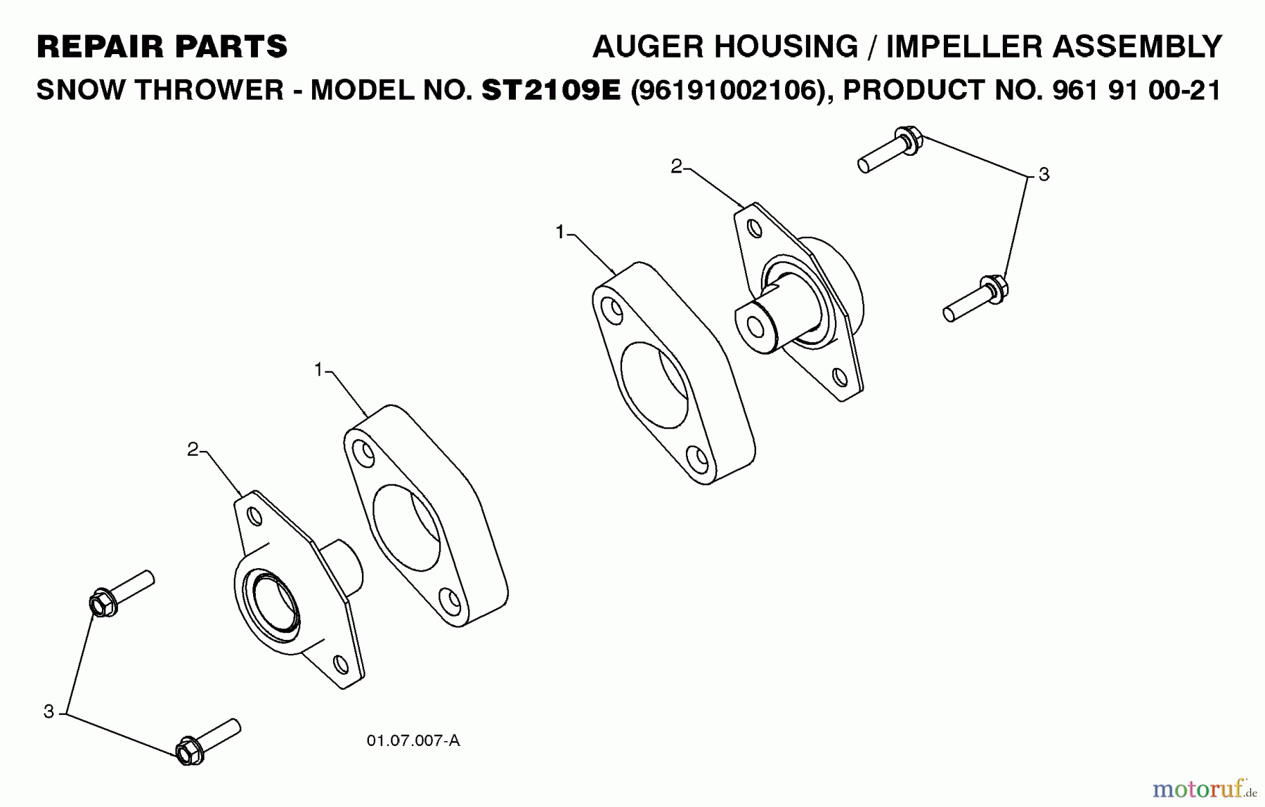 Jonsered Schneefräsen ST 2109 E (96191002106) - Jonsered Snow Thrower (2008-10) AUGER HOUSING IMPELLER #1