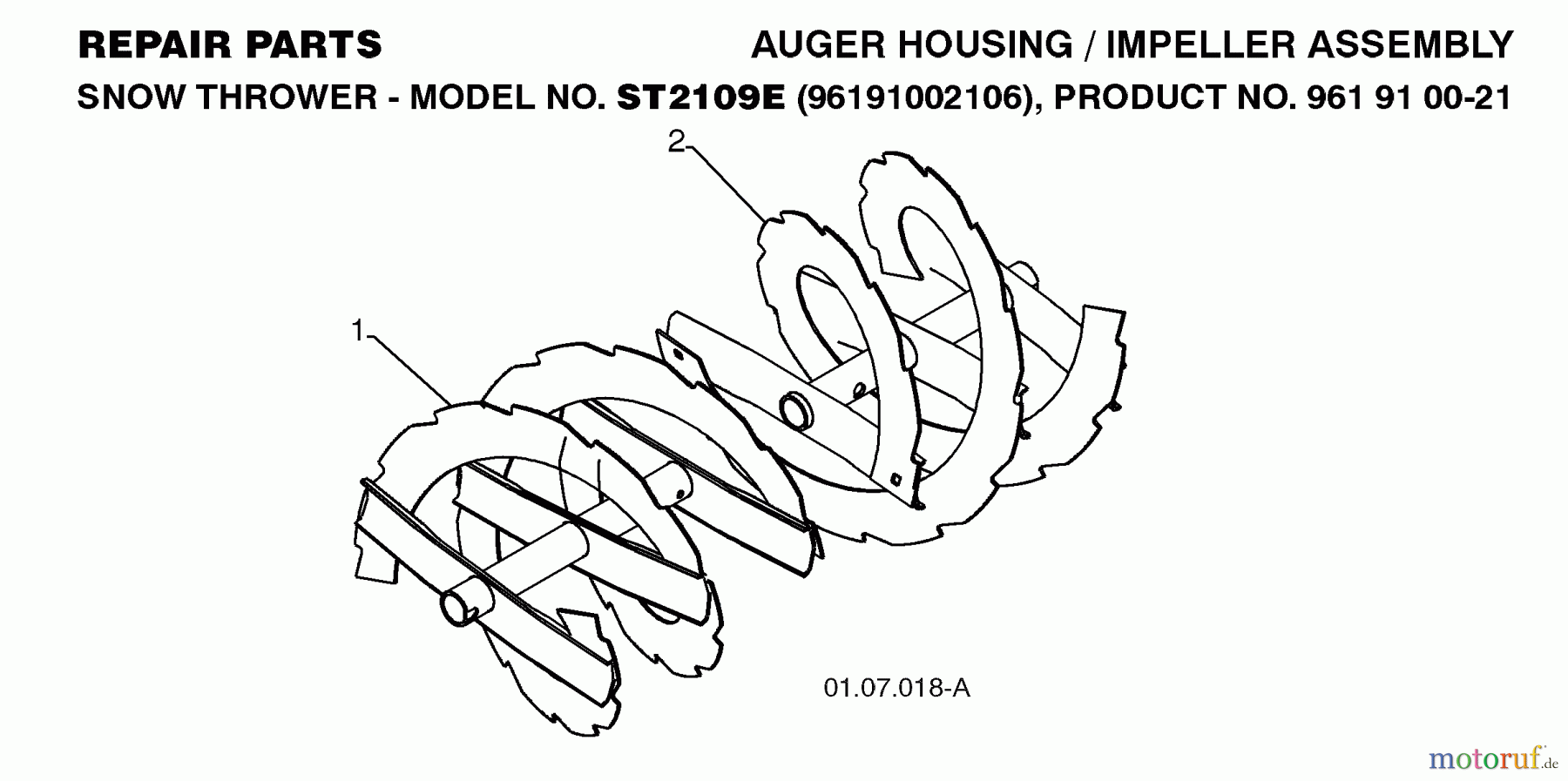 Jonsered Schneefräsen ST 2109 E (96191002106) - Jonsered Snow Thrower (2008-10) AUGER HOUSING IMPELLER #2