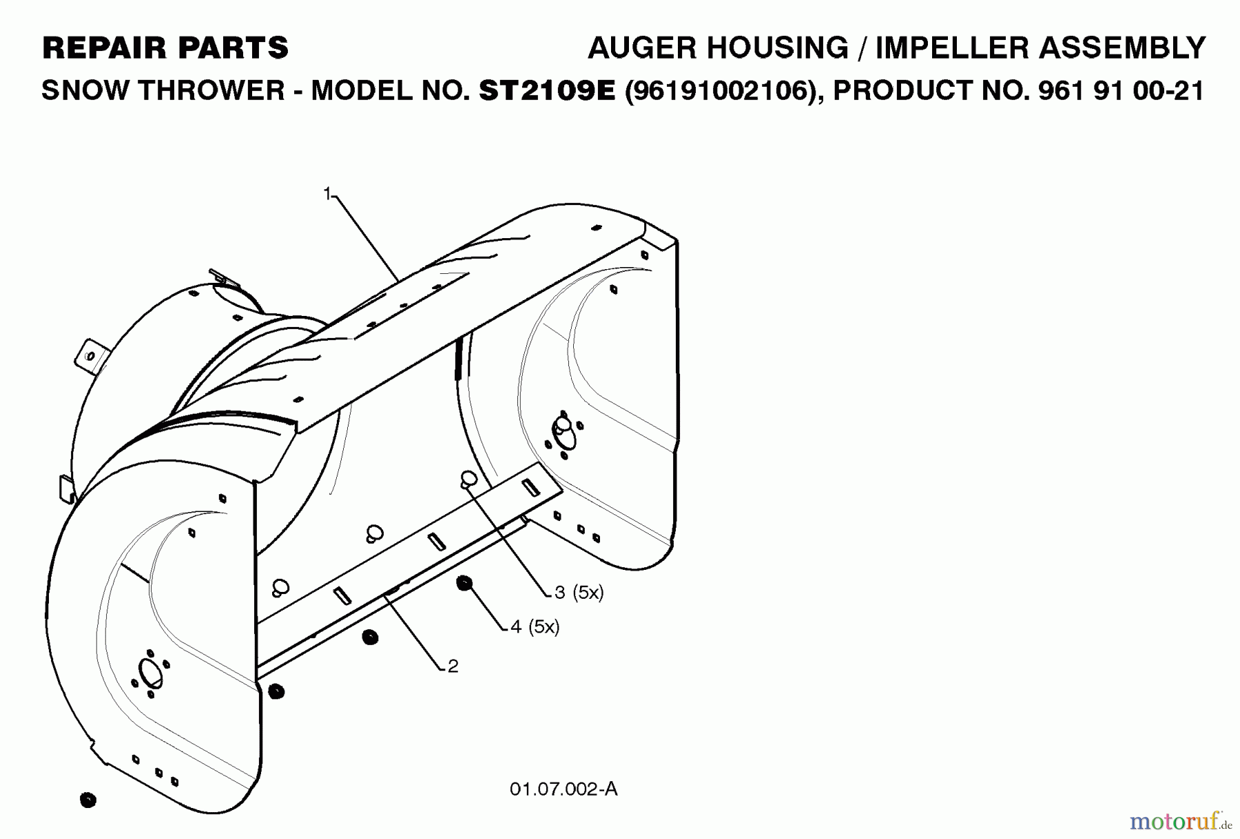 Jonsered Schneefräsen ST 2109 E (96191002106) - Jonsered Snow Thrower (2008-10) AUGER HOUSING IMPELLER #6