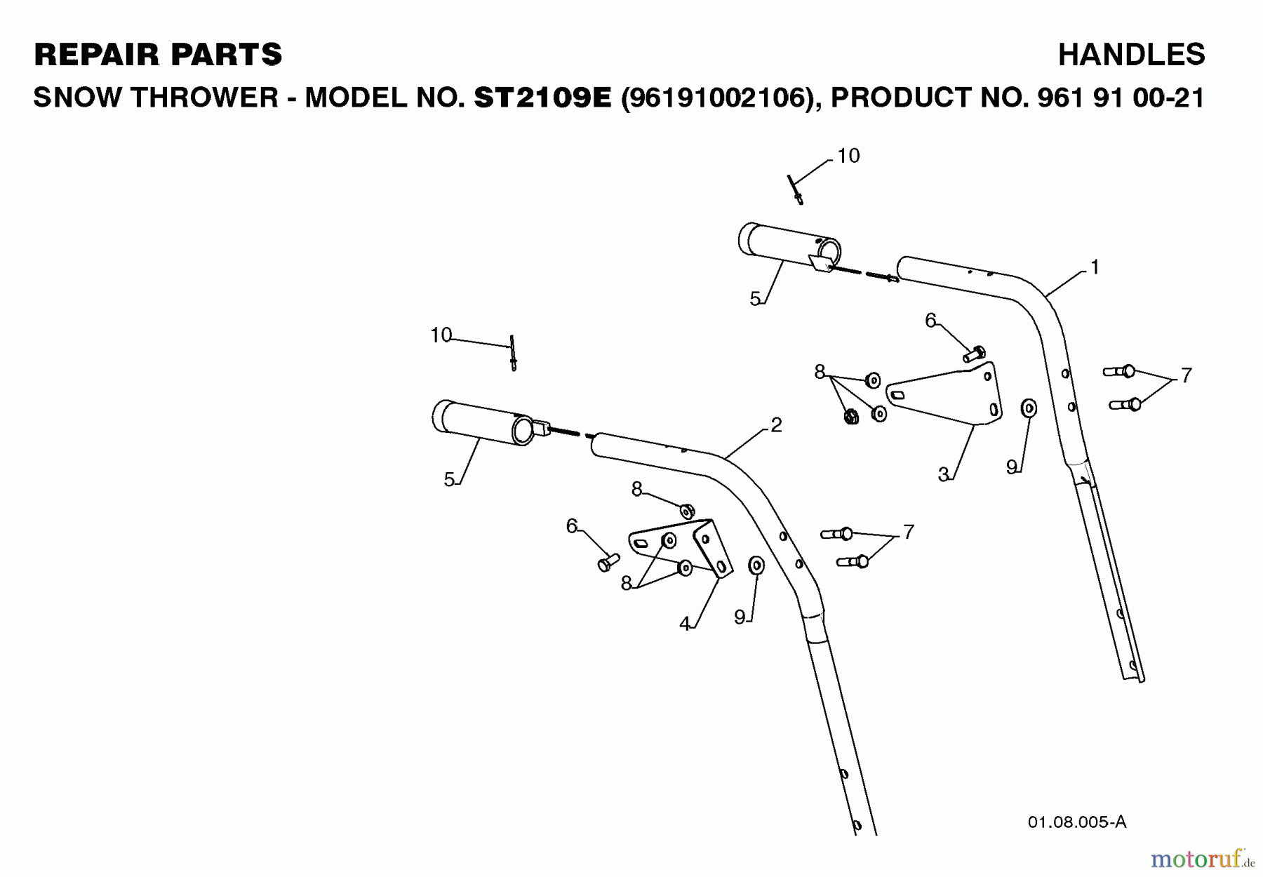 Jonsered Schneefräsen ST 2109 E (96191002106) - Jonsered Snow Thrower (2008-10) HANDLE #1