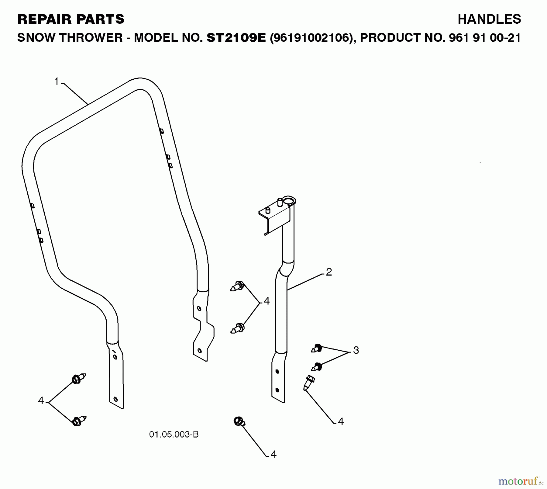 Jonsered Schneefräsen ST 2109 E (96191002106) - Jonsered Snow Thrower (2008-10) HANDLE #2
