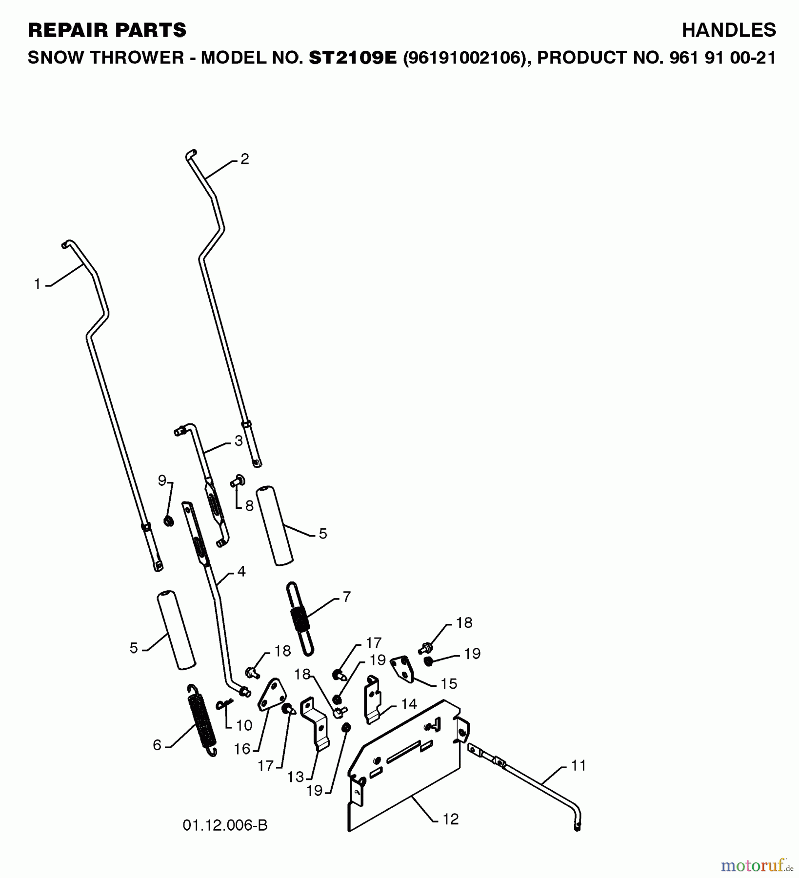 Jonsered Schneefräsen ST 2109 E (96191002106) - Jonsered Snow Thrower (2008-10) HANDLE #3