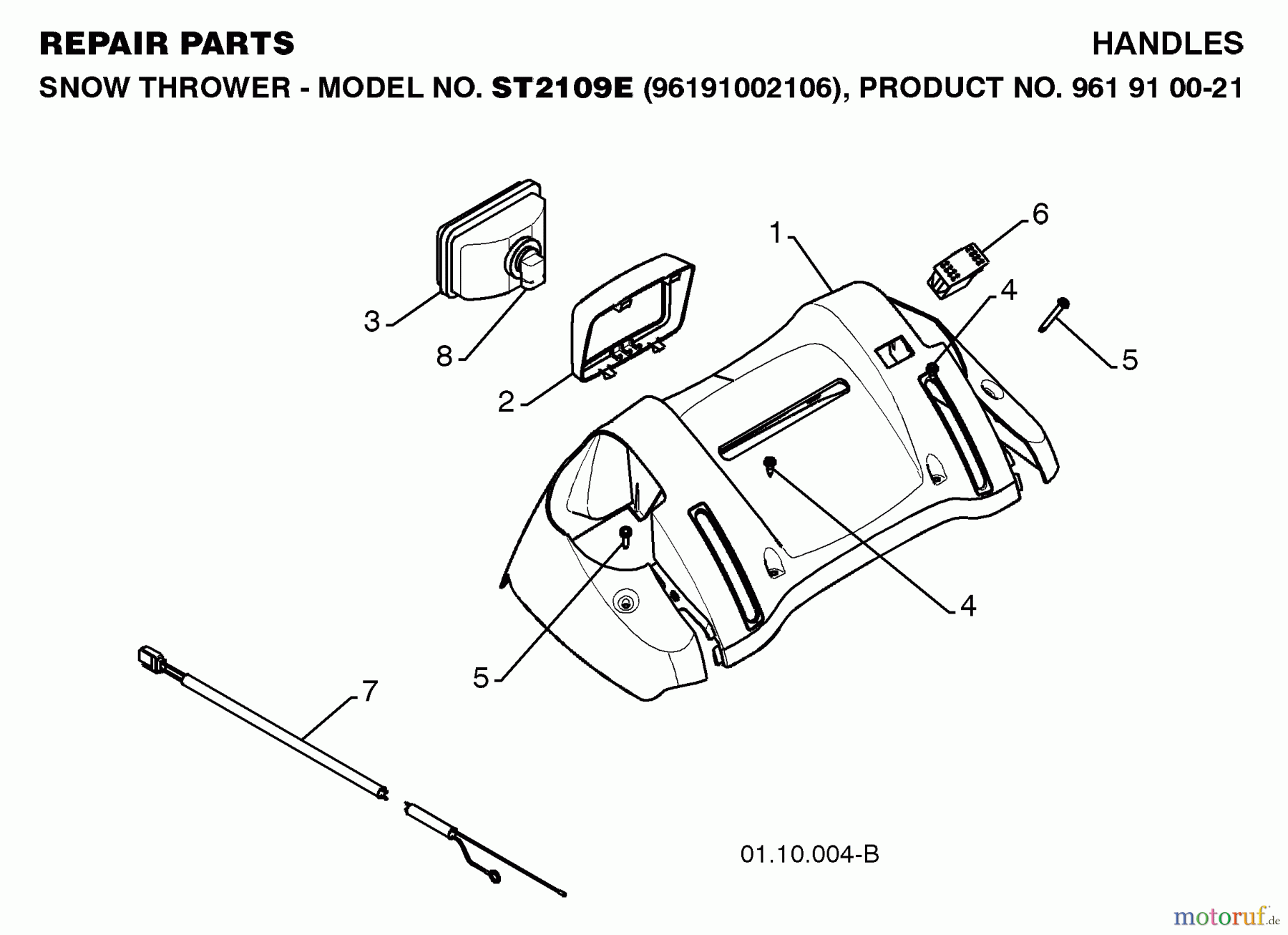 Jonsered Schneefräsen ST 2109 E (96191002106) - Jonsered Snow Thrower (2008-10) HANDLE CONTROLS #2