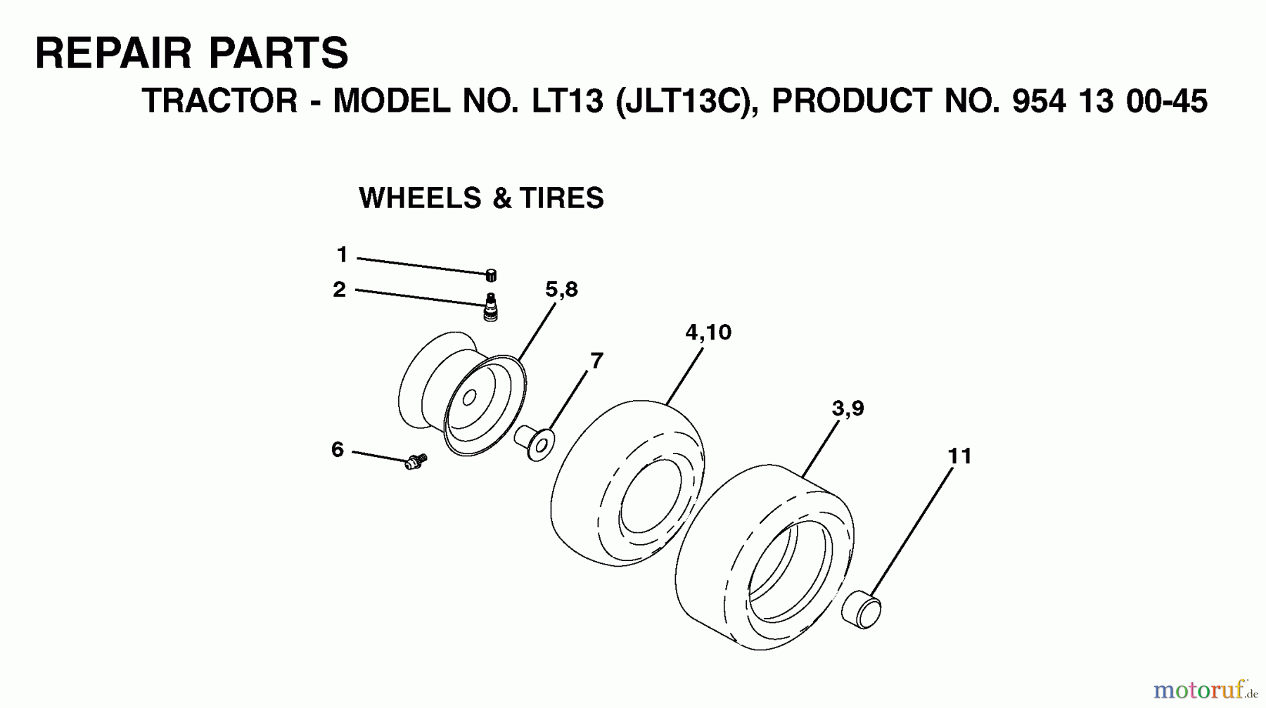Jonsered Rasen und Garten Traktoren LT13 (JLT13C, 954130045) - Jonsered Lawn & Garden Tractor (2001-09) WHEELS TIRES