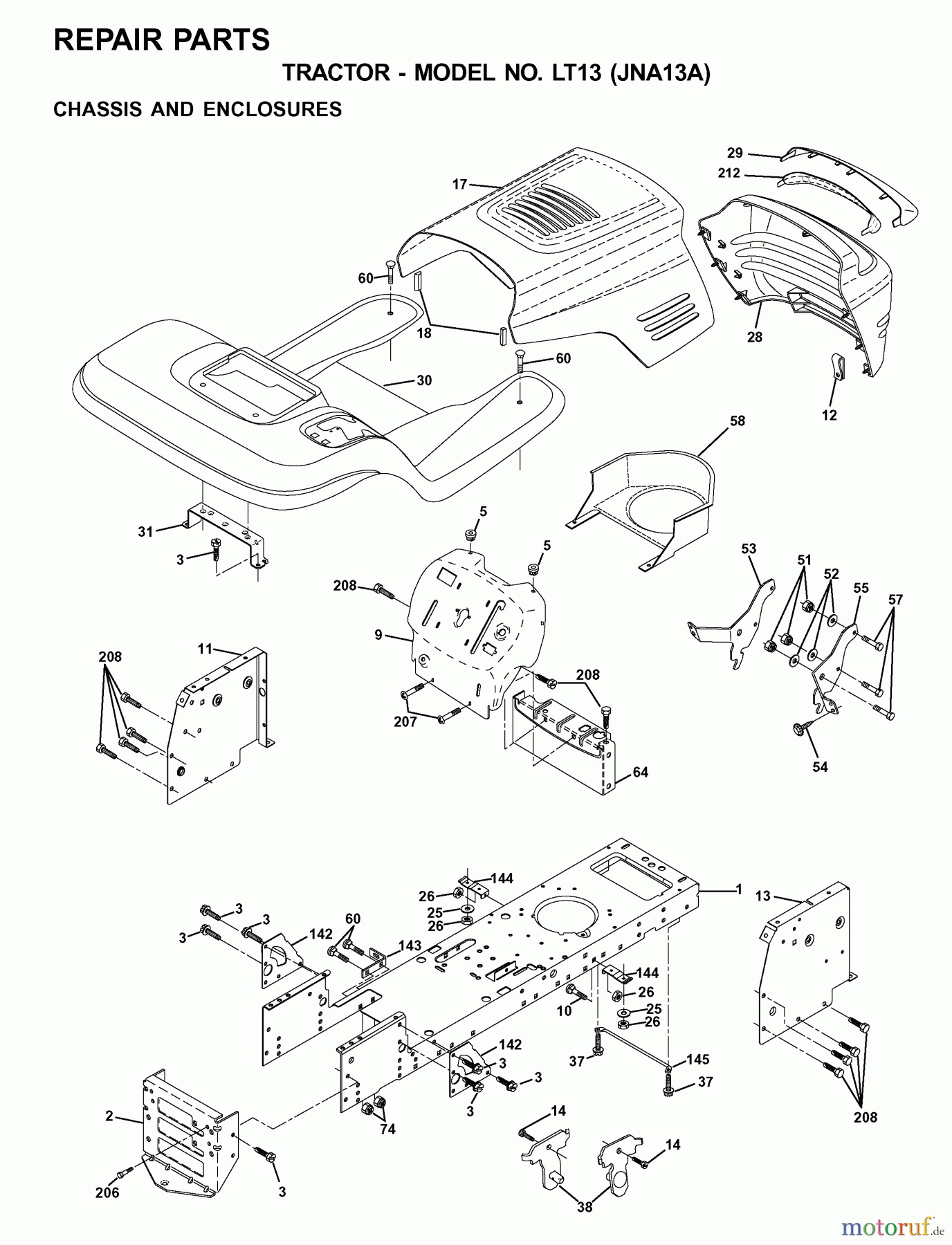 Jonsered Rasen und Garten Traktoren LT13 (JNA13A) - Jonsered Lawn & Garden Tractor (2001-05) CHASSIS ENCLOSURES