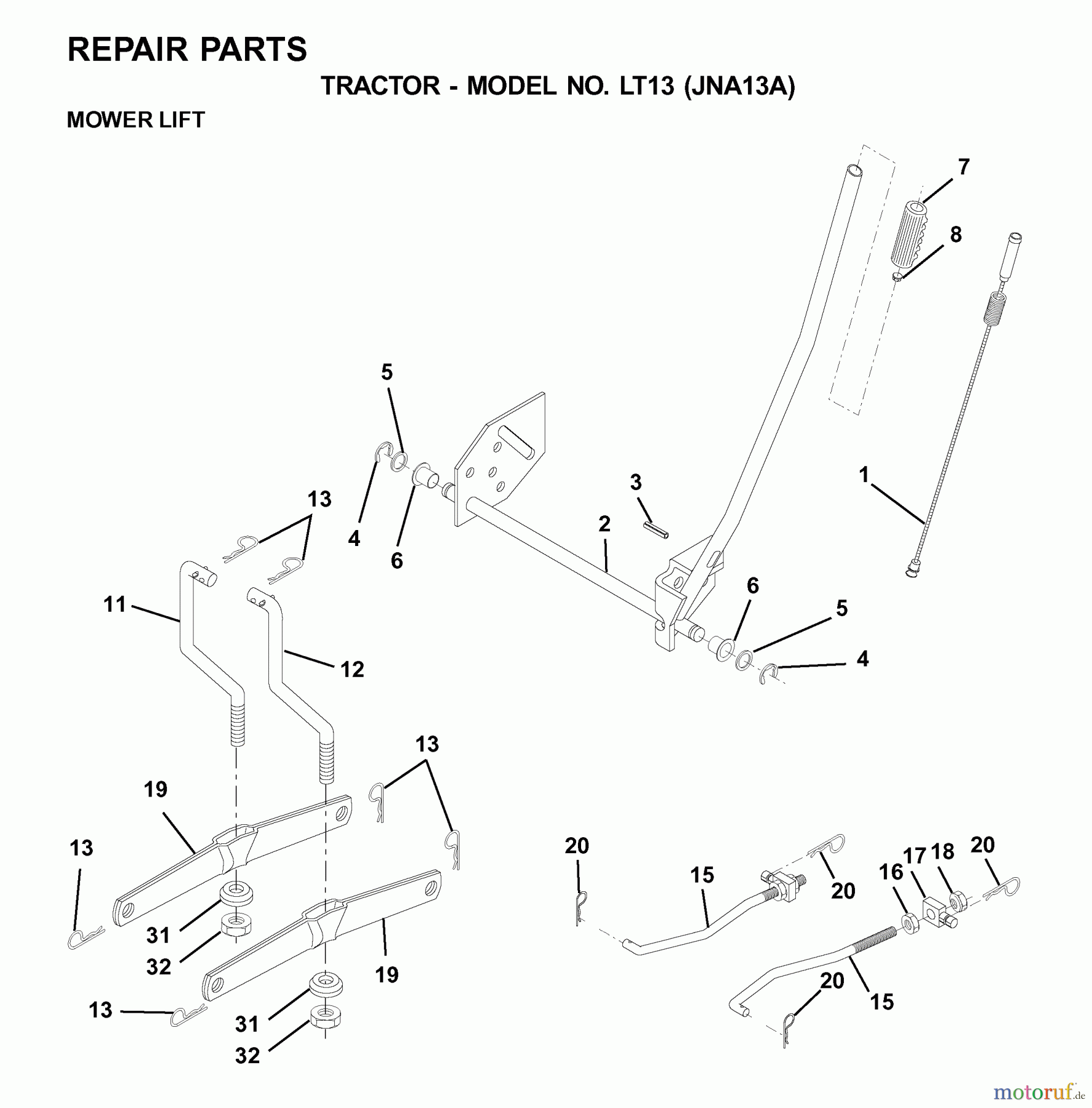 Jonsered Rasen und Garten Traktoren LT13 (JNA13A) - Jonsered Lawn & Garden Tractor (2001-05) MOWER LIFT / DECK LIFT
