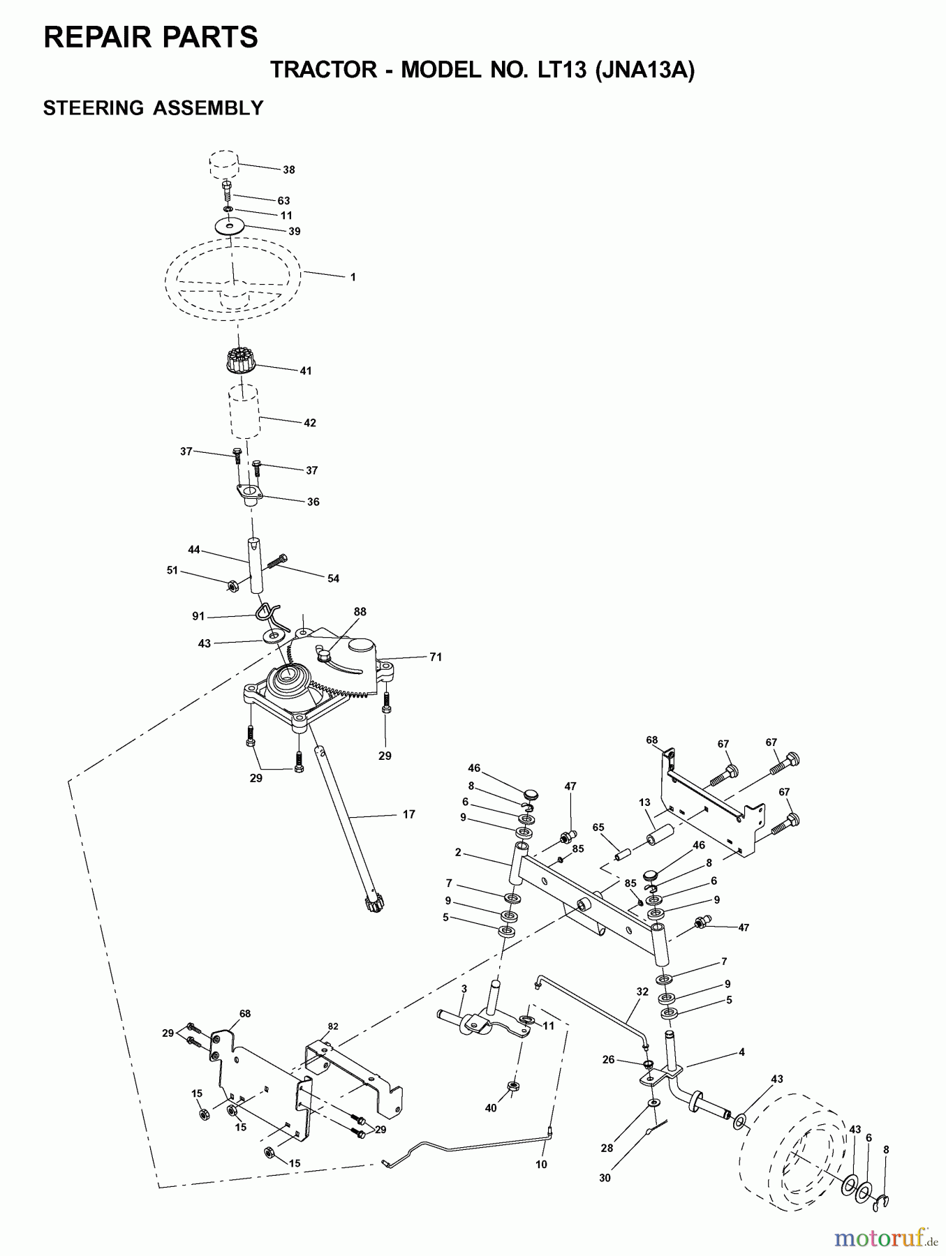 Jonsered Rasen und Garten Traktoren LT13 (JNA13A) - Jonsered Lawn & Garden Tractor (2001-05) STEERING
