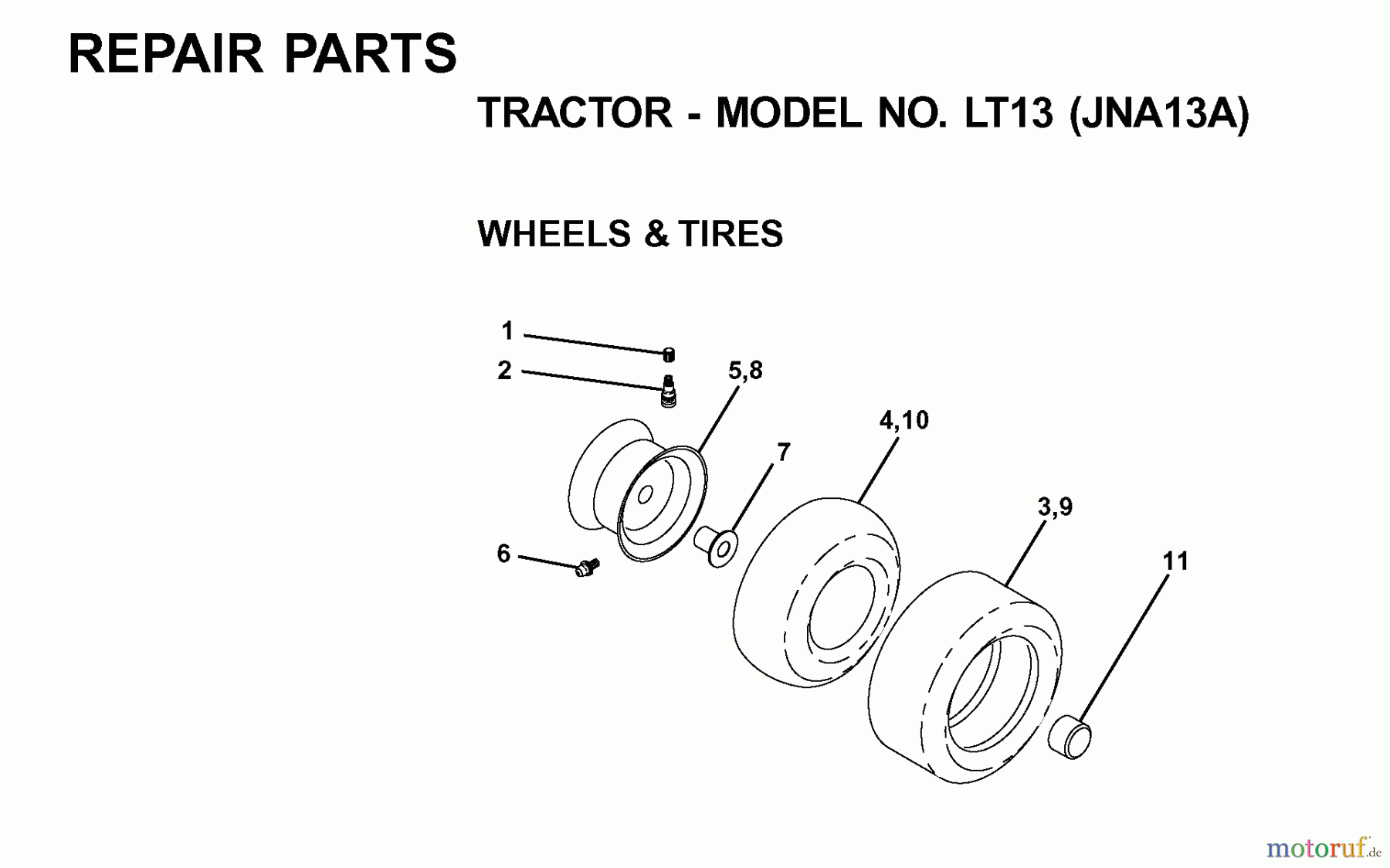 Jonsered Rasen und Garten Traktoren LT13 (JNA13A) - Jonsered Lawn & Garden Tractor (2001-05) WHEELS TIRES