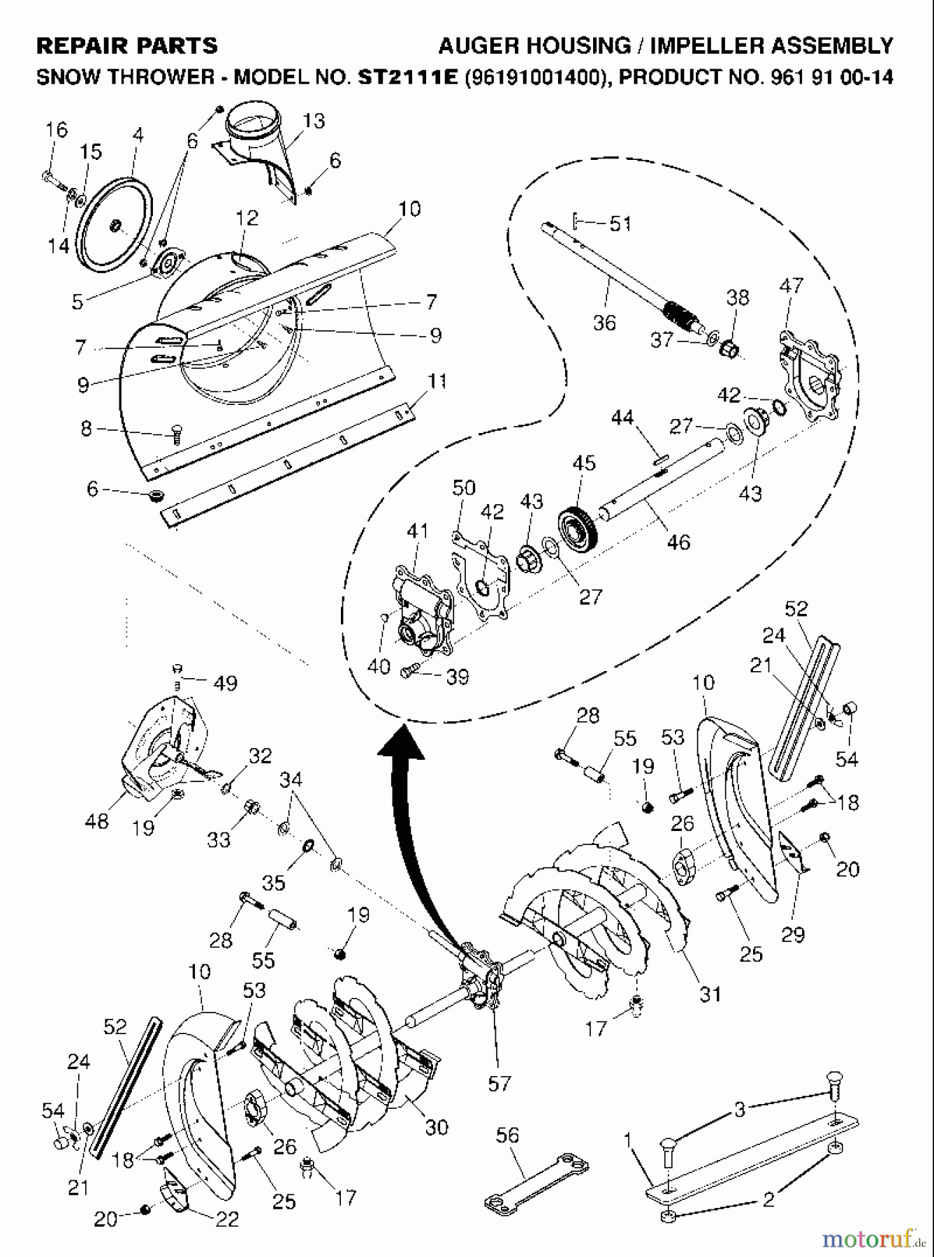 Jonsered Schneefräsen ST 2111 E (96191001400) - Jonsered Snow Thrower (2007-01) AUGER HOUSING IMPELLER