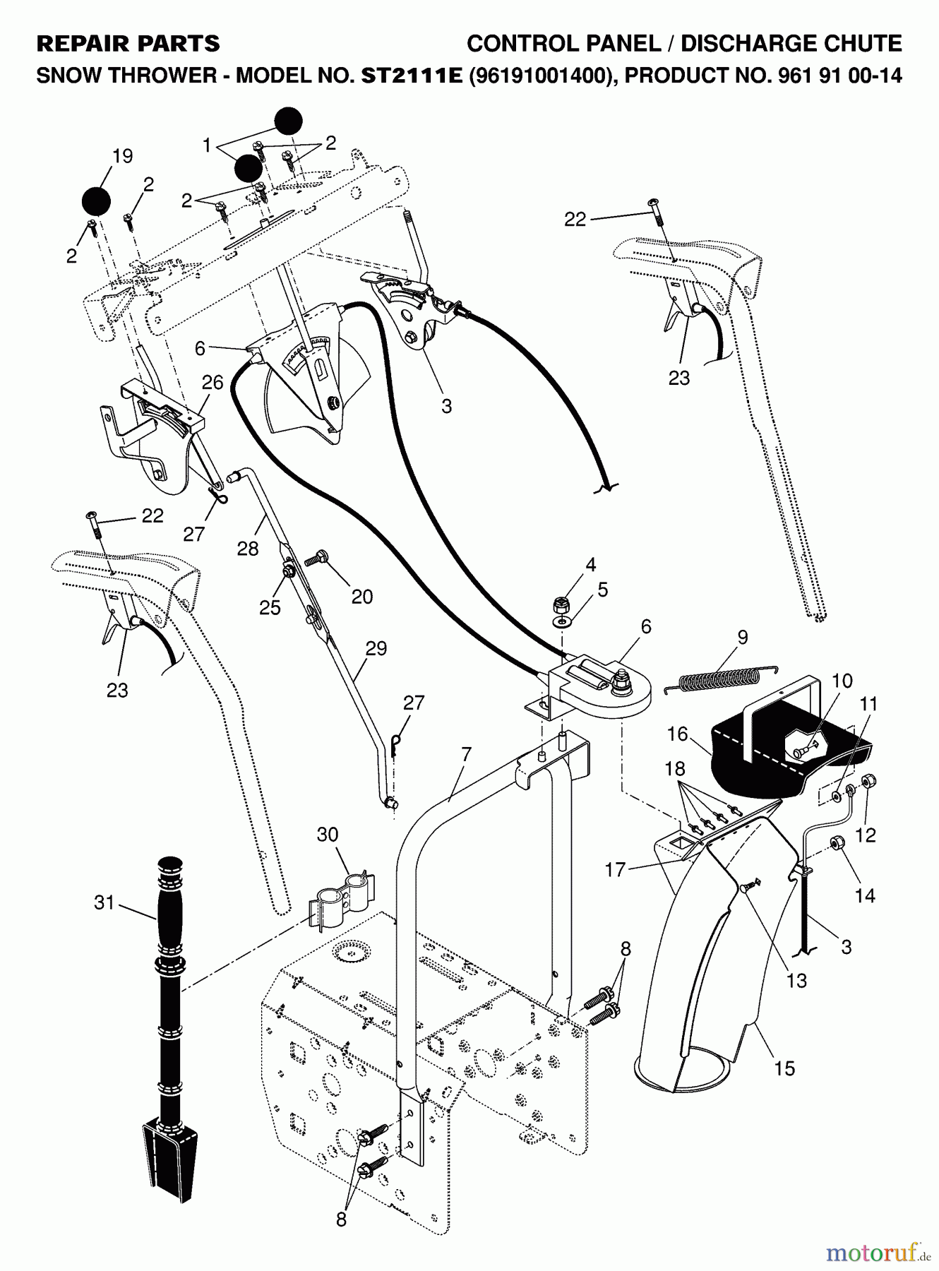 Jonsered Schneefräsen ST 2111 E (96191001400) - Jonsered Snow Thrower (2007-01) CONTROL PANEL DISCHARGE CHUTE