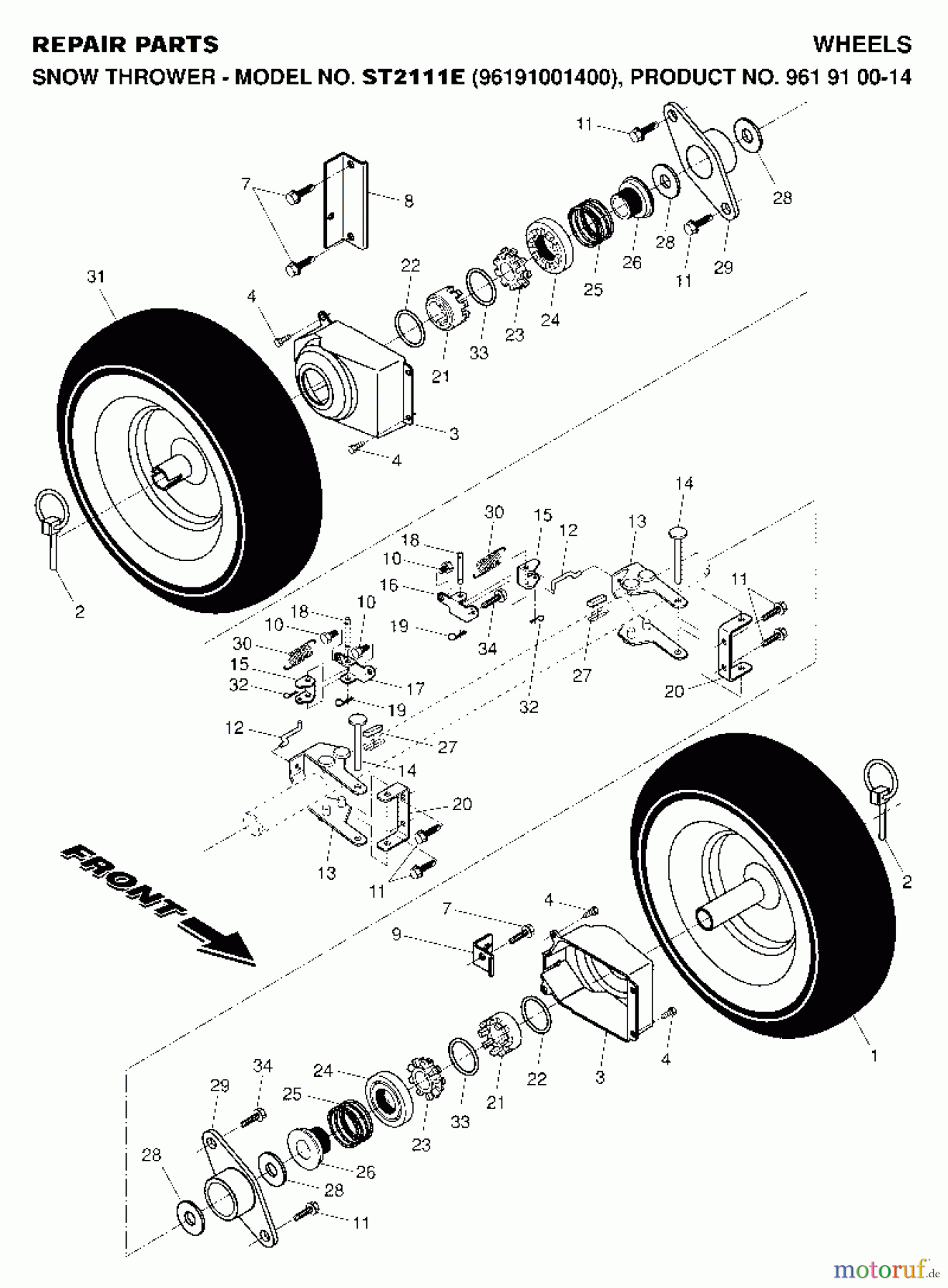 Jonsered Schneefräsen ST 2111 E (96191001400) - Jonsered Snow Thrower (2007-01) WHEELS TIRES