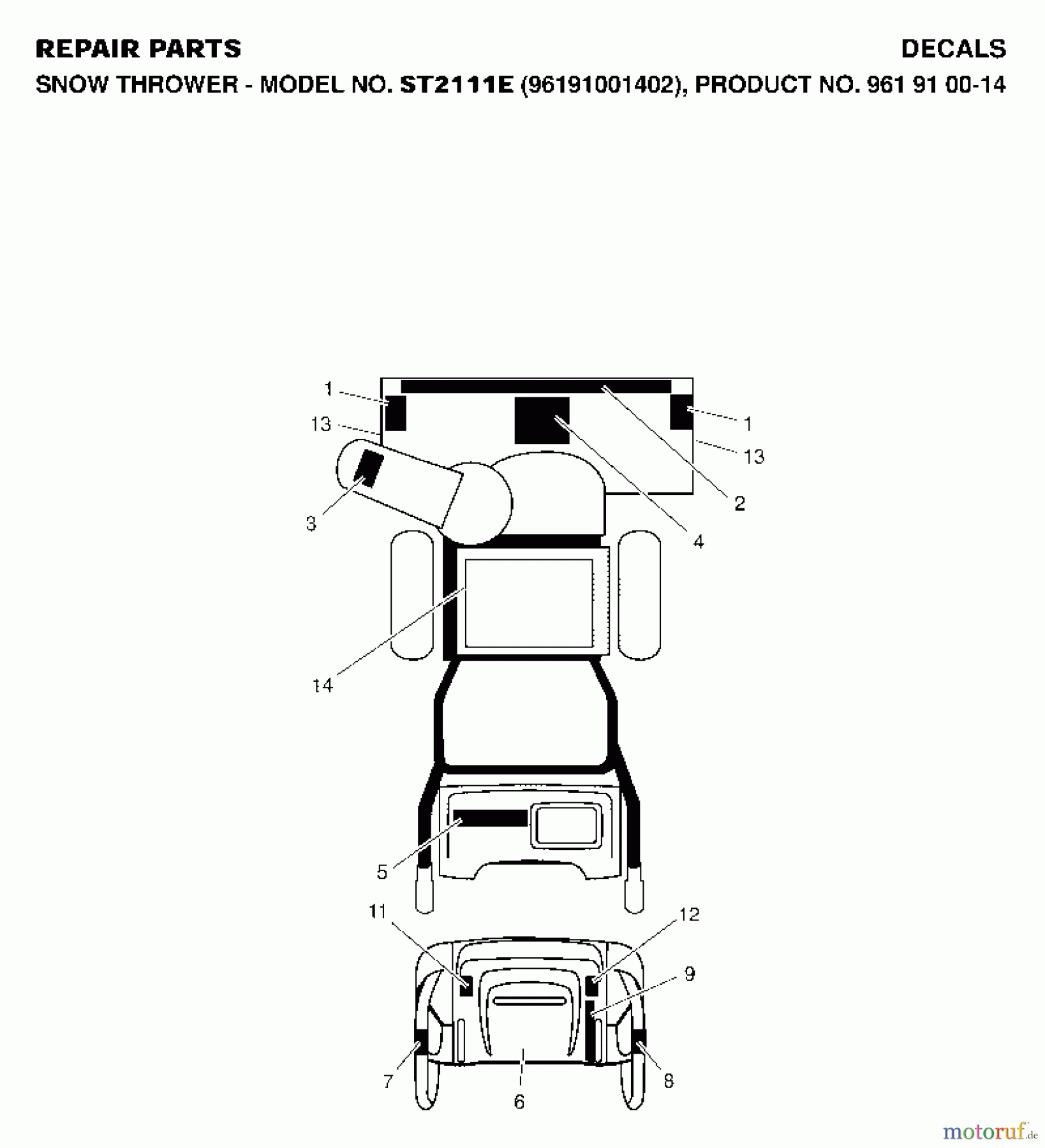 Jonsered Schneefräsen ST 2111 E (96191001402) - Jonsered Snow Thrower (2007-01) DECALS