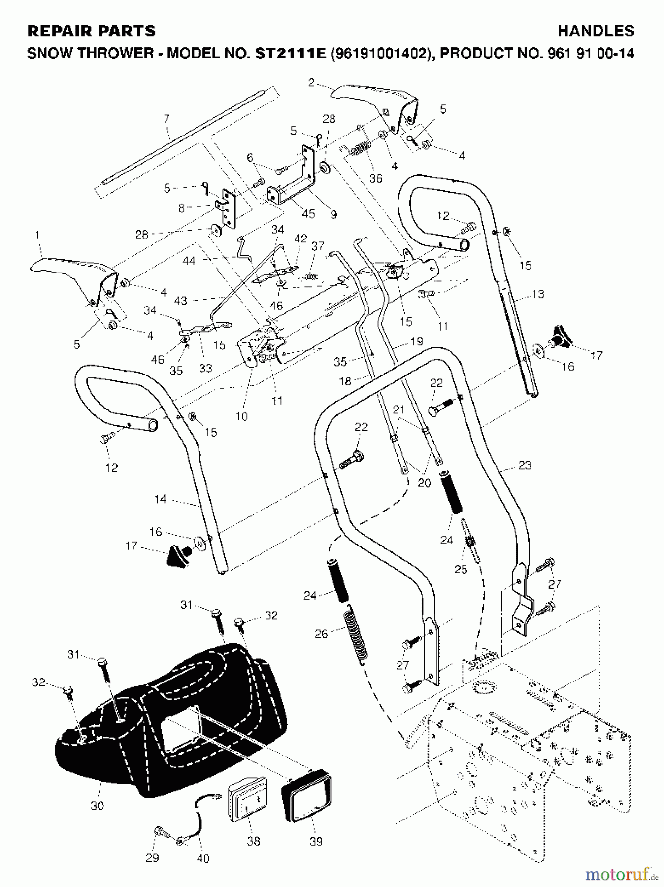 Jonsered Schneefräsen ST 2111 E (96191001402) - Jonsered Snow Thrower (2007-01) HANDLE CONTROLS