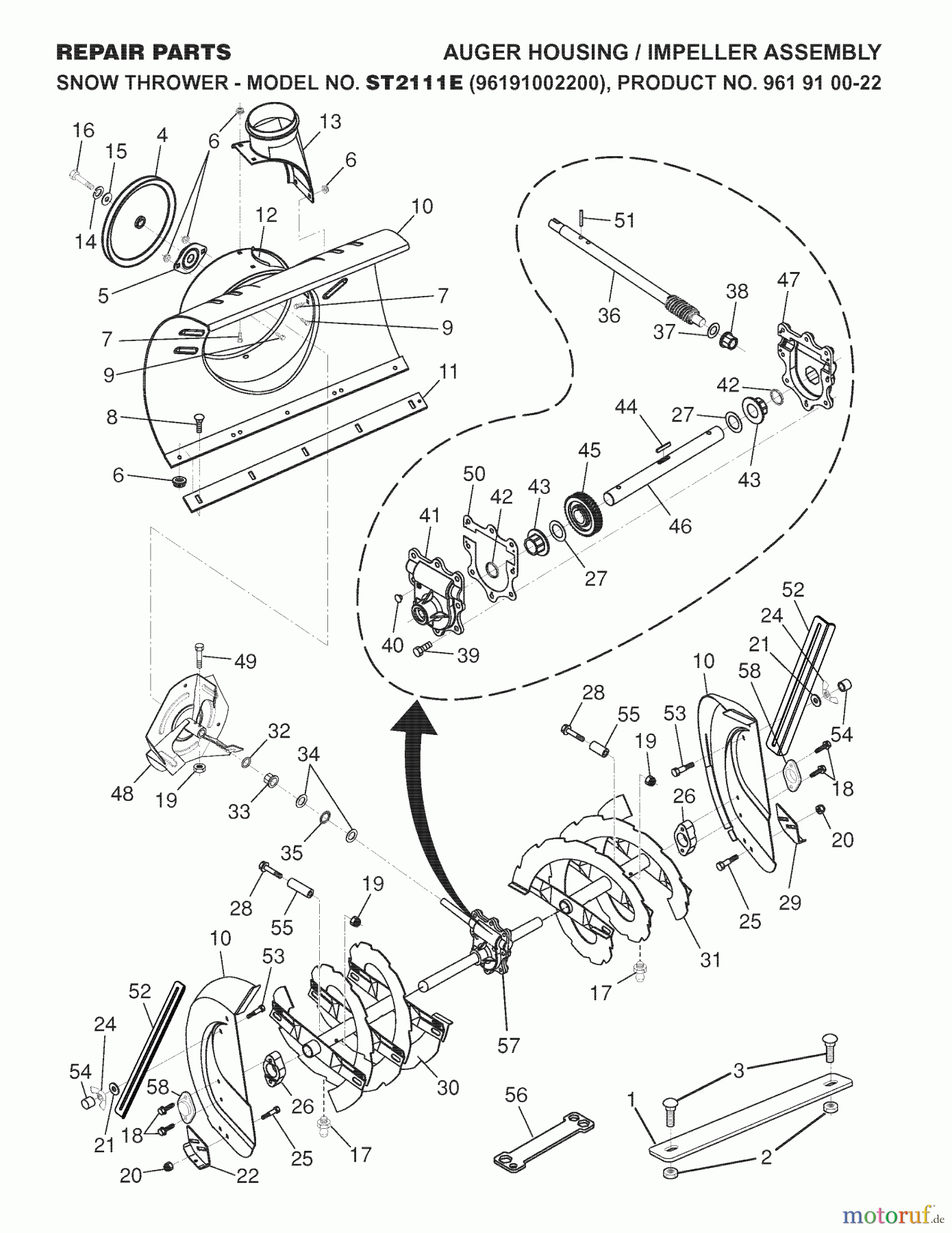 Jonsered Schneefräsen ST 2111 E (96191002200) - Jonsered Snow Thrower (2007-07) AUGER HOUSING IMPELLER