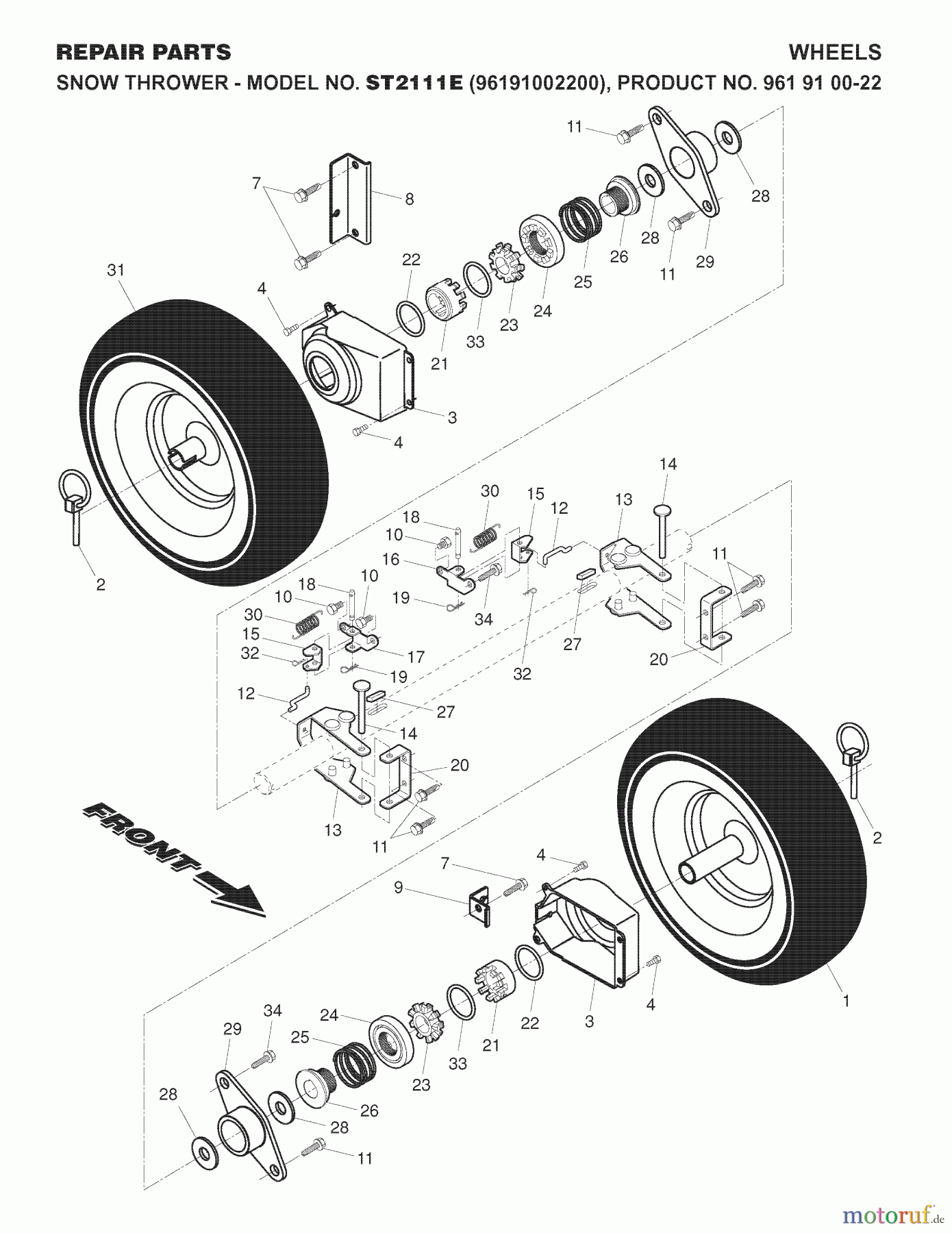 Jonsered Schneefräsen ST 2111 E (96191002200) - Jonsered Snow Thrower (2007-07) WHEELS TIRES