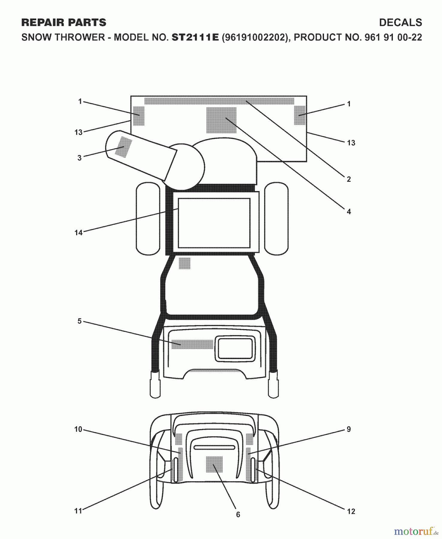 Jonsered Schneefräsen ST 2111 E (96191002202) - Jonsered Snow Thrower (2007-10) DECALS