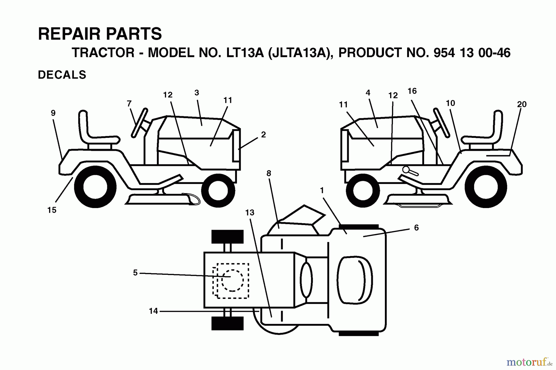 Jonsered Rasen und Garten Traktoren LT13A (JLTA13A, 954130046) - Jonsered Lawn & Garden Tractor (2001-01) DECALS
