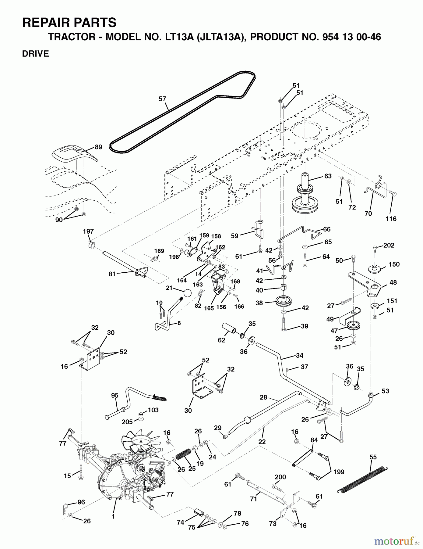 Jonsered Rasen und Garten Traktoren LT13A (JLTA13A, 954130046) - Jonsered Lawn & Garden Tractor (2001-01) DRIVE
