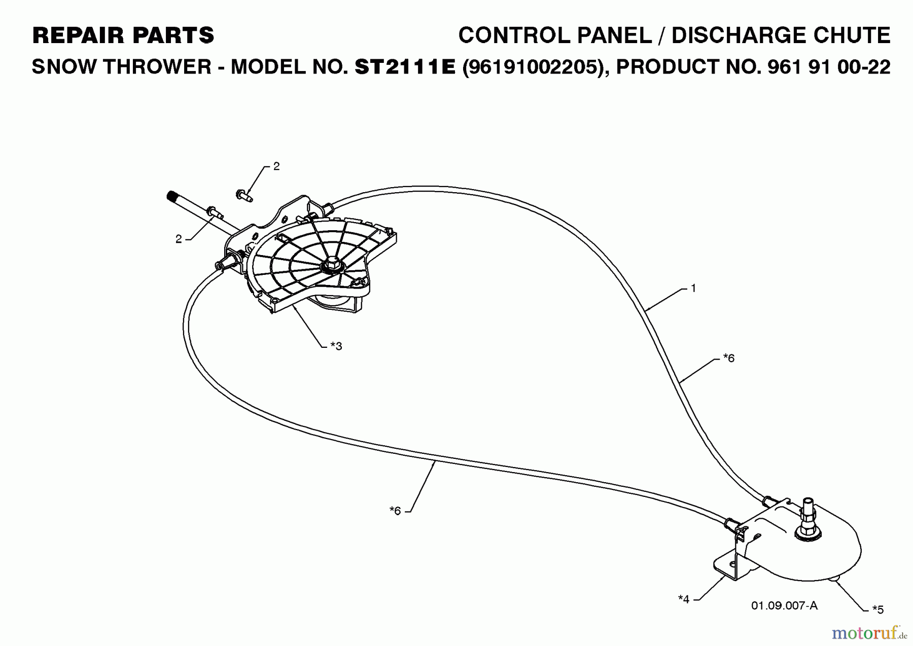 Jonsered Schneefräsen ST 2111 E (96191002205) - Jonsered Snow Thrower (2008-08) CONTROL PANEL DISCHARGE CHUTE #1