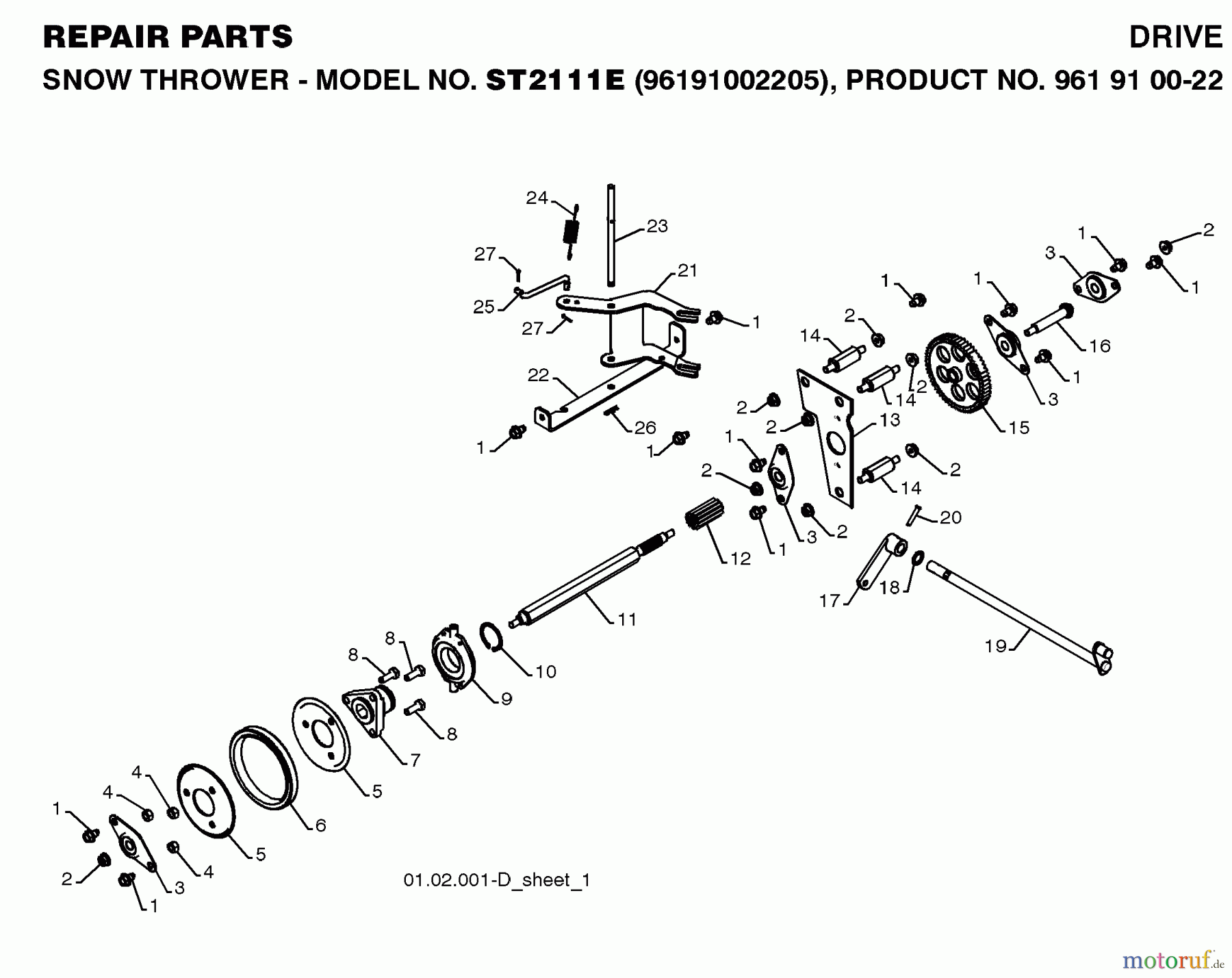 Jonsered Schneefräsen ST 2111 E (96191002205) - Jonsered Snow Thrower (2008-08) DRIVE #1