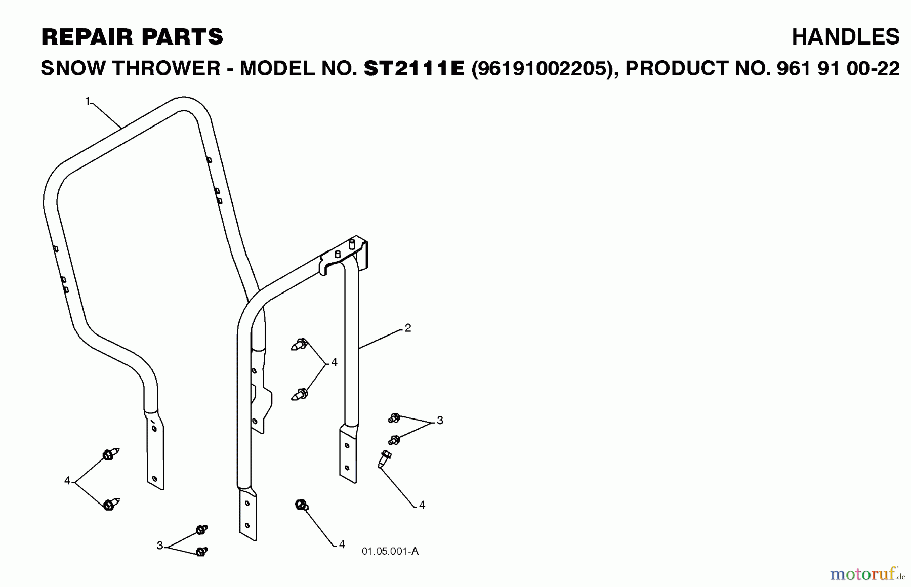 Jonsered Schneefräsen ST 2111 E (96191002205) - Jonsered Snow Thrower (2008-08) HANDLE #2