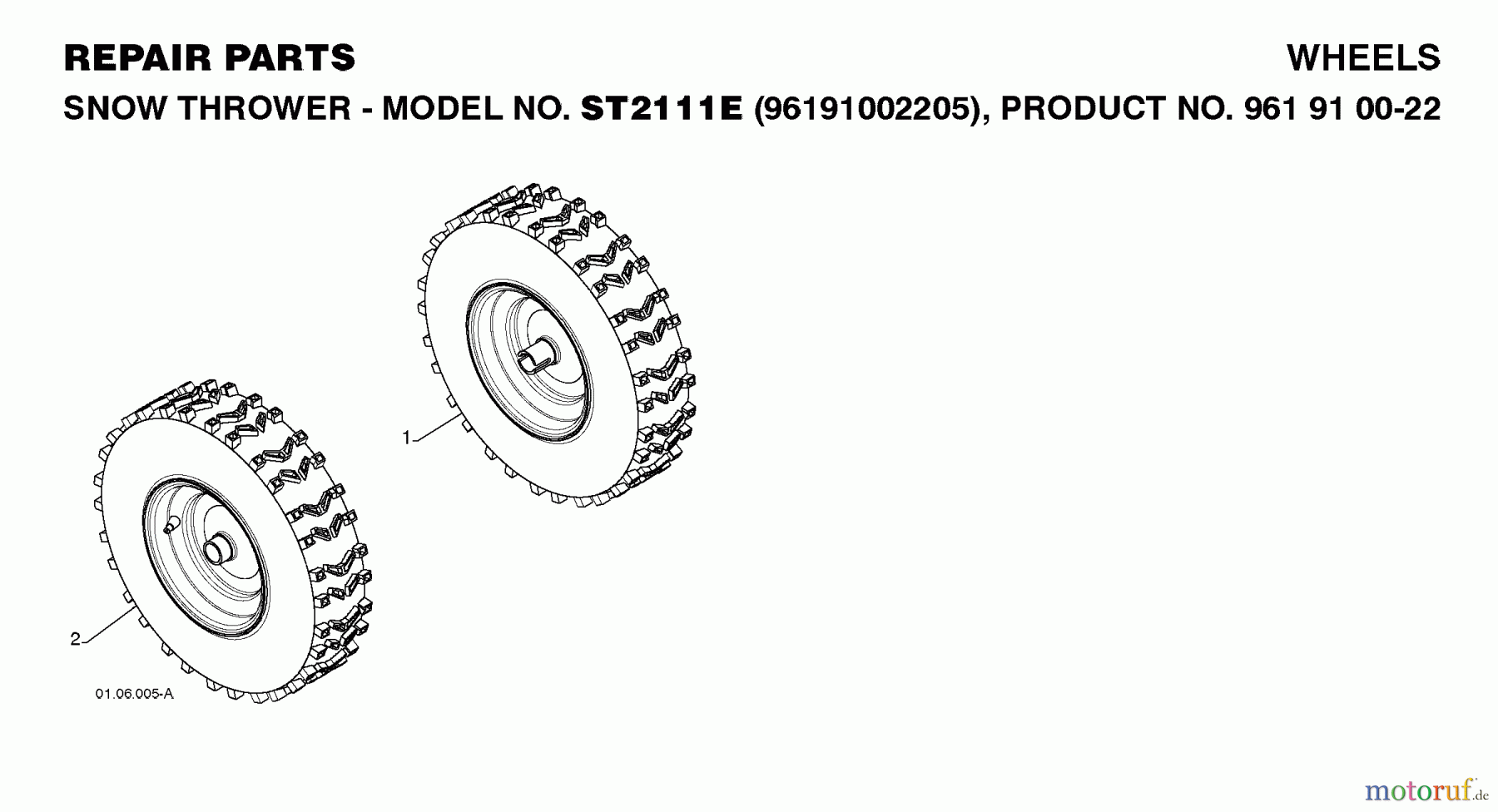  Jonsered Schneefräsen ST 2111 E (96191002205) - Jonsered Snow Thrower (2008-08) WHEELS TIRES #2