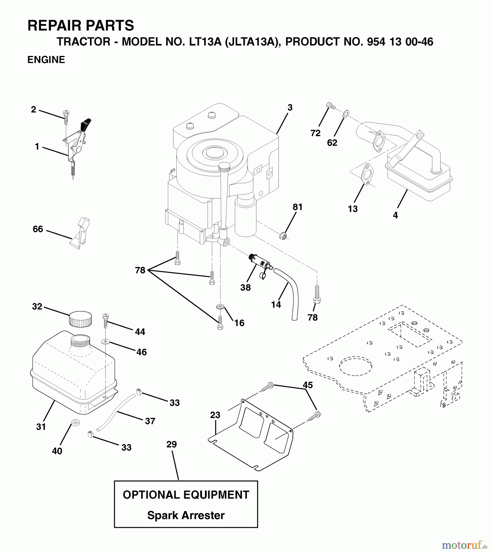 Jonsered Rasen und Garten Traktoren LT13A (JLTA13A, 954130046) - Jonsered Lawn & Garden Tractor (2001-01) ENGINE