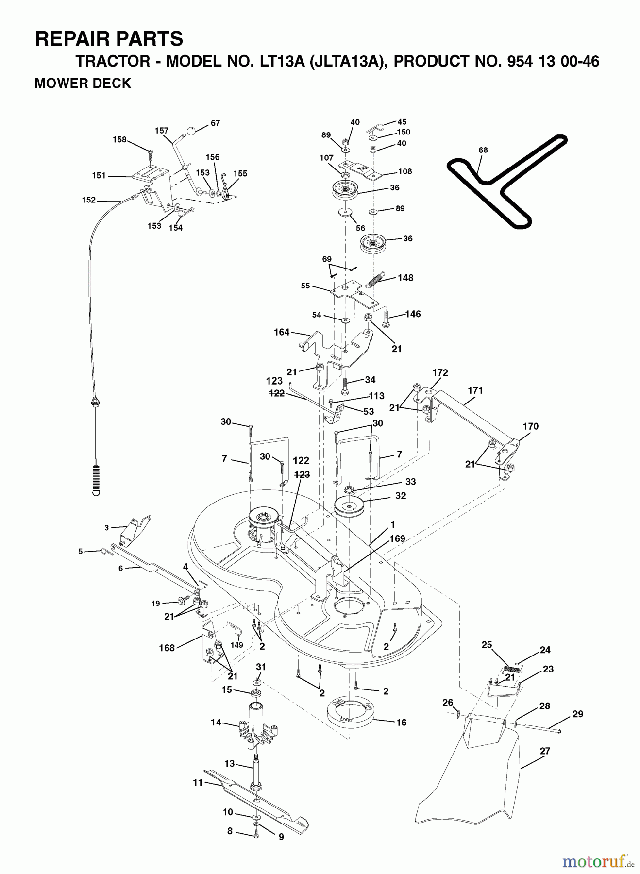 Jonsered Rasen und Garten Traktoren LT13A (JLTA13A, 954130046) - Jonsered Lawn & Garden Tractor (2001-01) MOWER DECK / CUTTING DECK