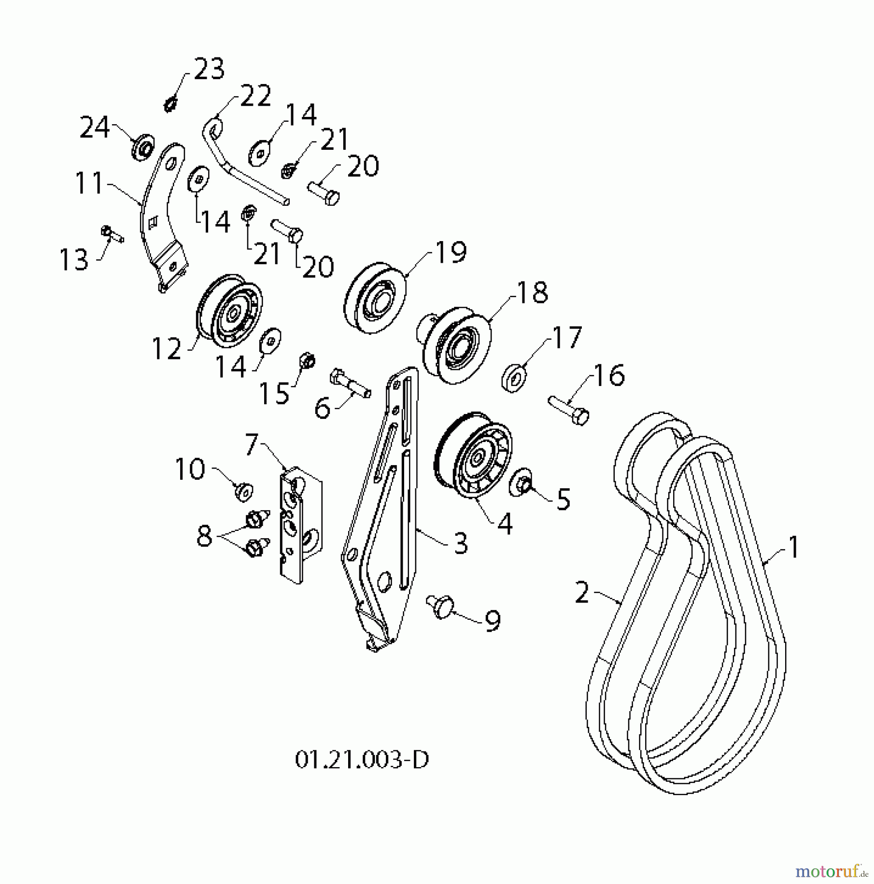 Jonsered Schneefräsen ST 2111 E (96191004104) - Jonsered Snow Thrower (2012-10) CHASSIS ENGINE PULLEYS A