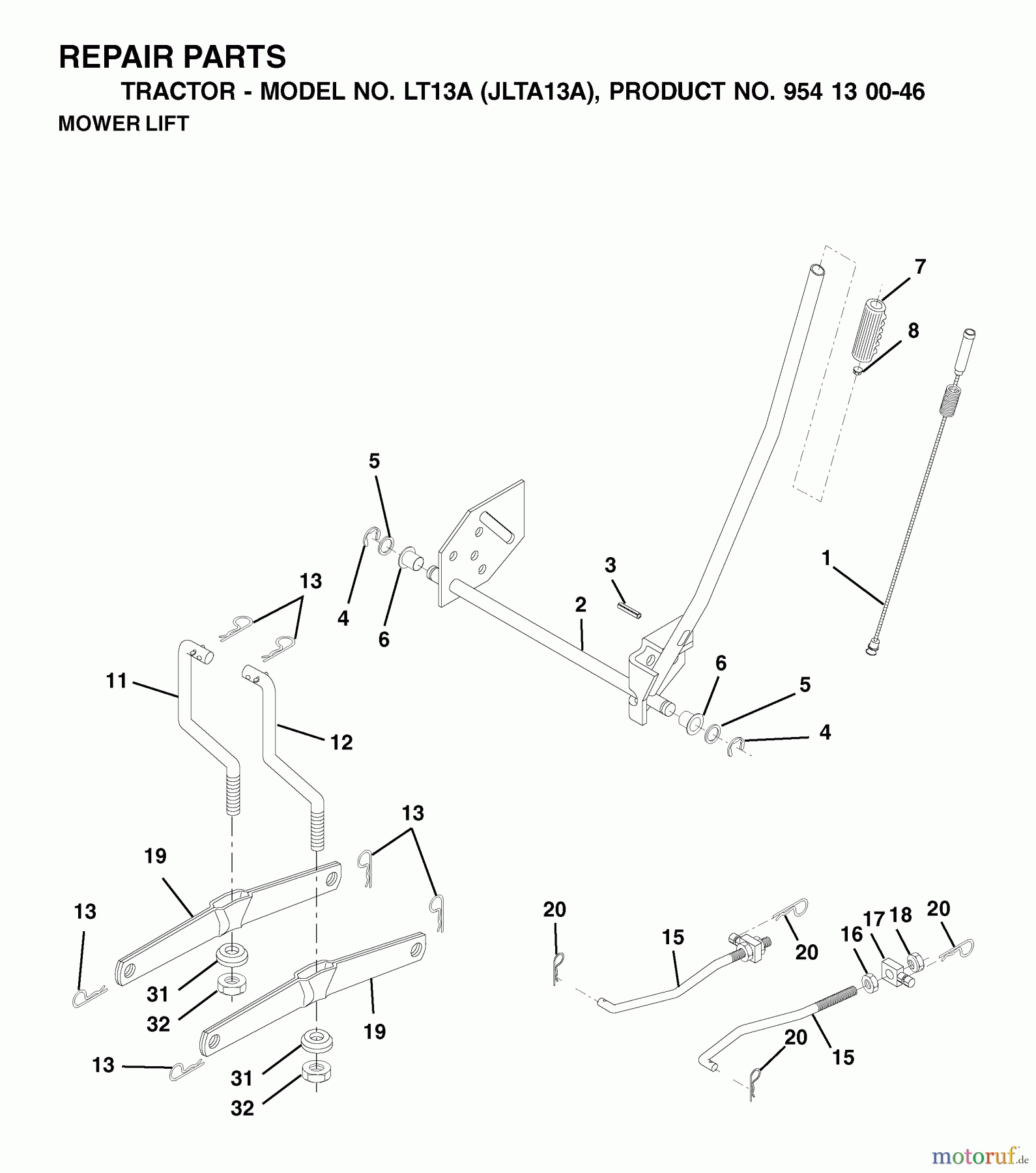 Jonsered Rasen und Garten Traktoren LT13A (JLTA13A, 954130046) - Jonsered Lawn & Garden Tractor (2001-01) MOWER LIFT / DECK LIFT