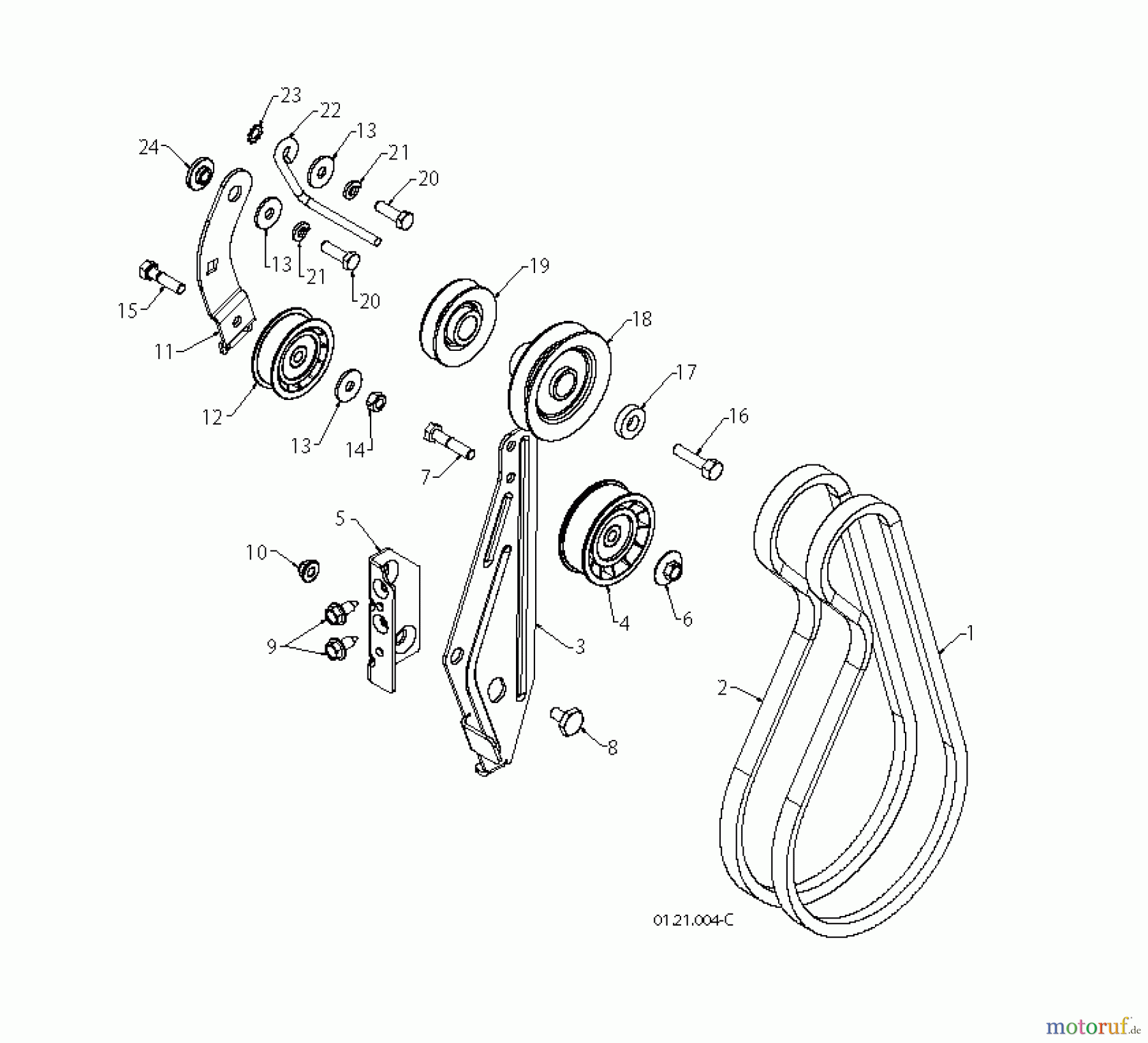 Jonsered Schneefräsen ST 2111 E (96191004106) - Jonsered Snow Thrower (2012-08) CHASSIS ENGINE PULLEYS A