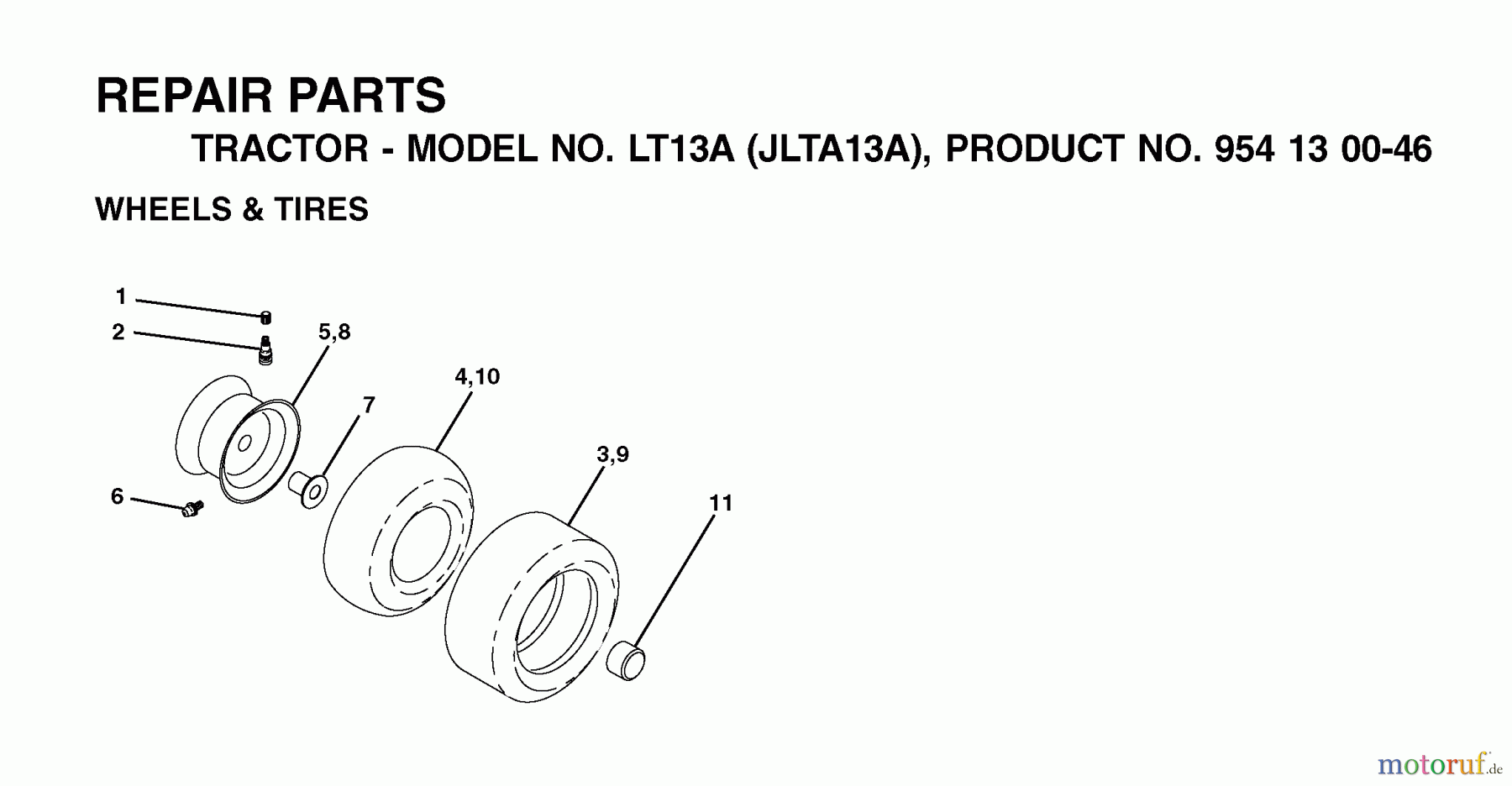 Jonsered Rasen und Garten Traktoren LT13A (JLTA13A, 954130046) - Jonsered Lawn & Garden Tractor (2001-01) WHEELS TIRES