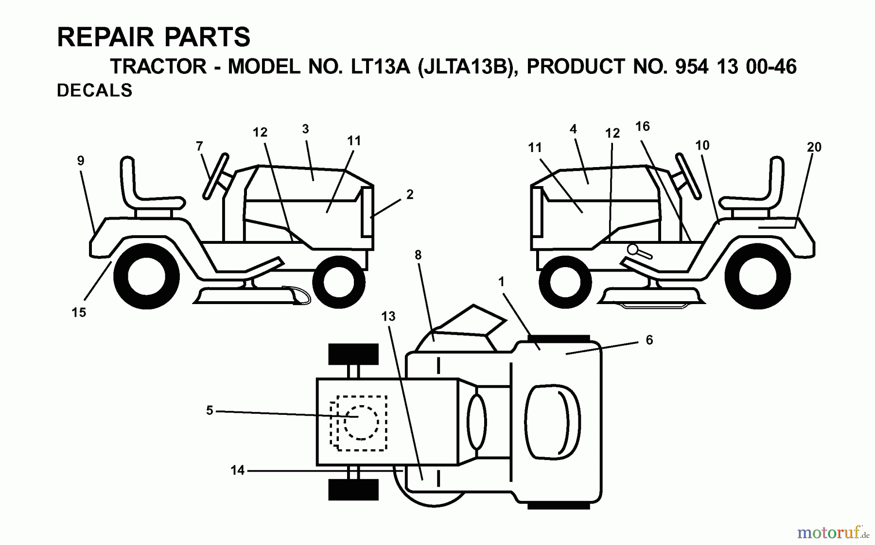 Jonsered Rasen und Garten Traktoren LT13A (JLTA13B, 954130046) - Jonsered Lawn & Garden Tractor (2001-02) DECALS