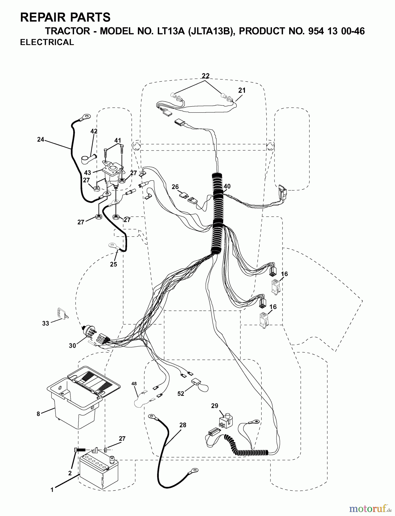  Jonsered Rasen  und Garten Traktoren LT13A (JLTA13B, 954130046) - Jonsered Lawn & Garden Tractor (2001-02) ELECTRICAL