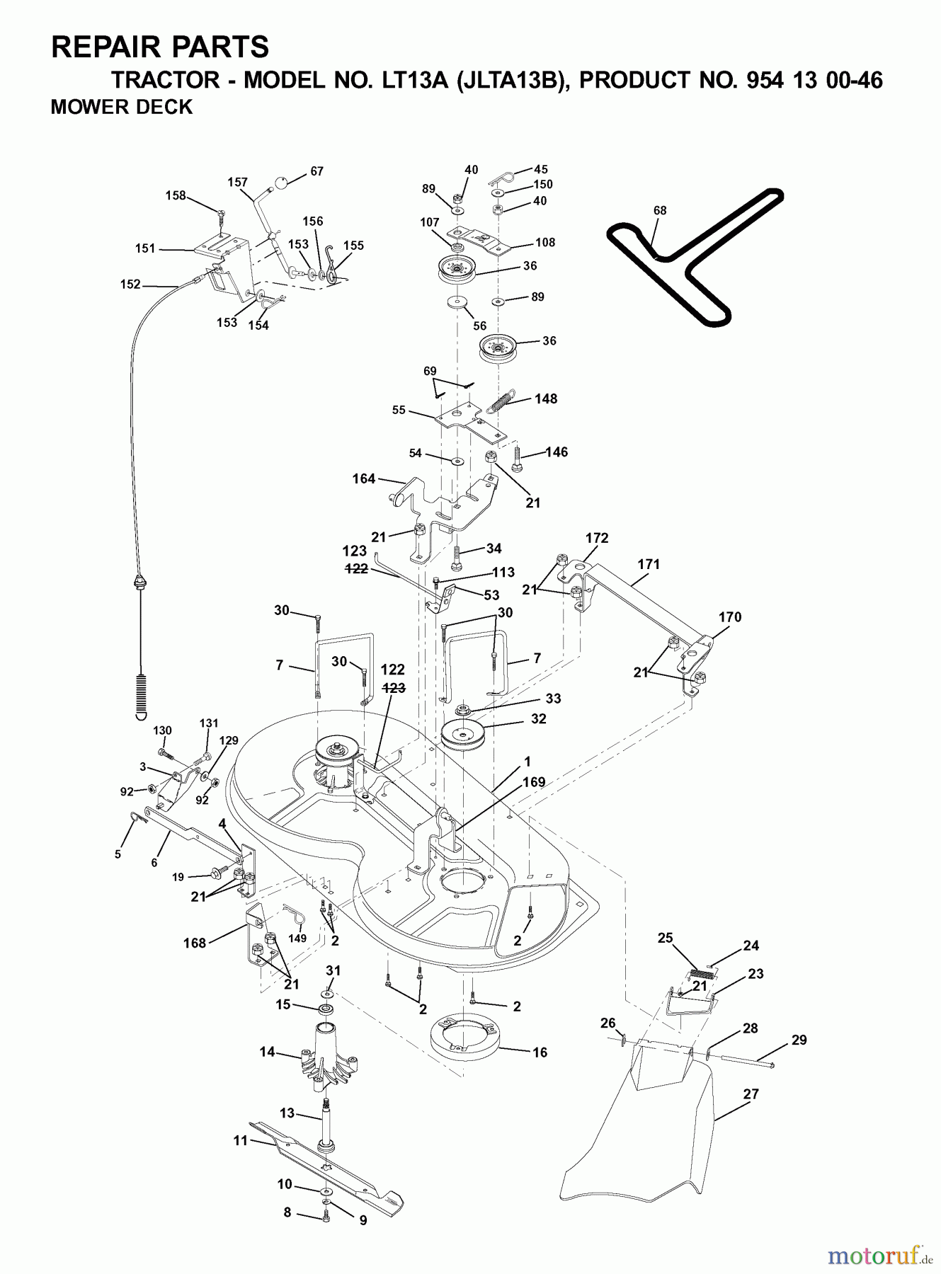 Jonsered Rasen  und Garten Traktoren LT13A (JLTA13B, 954130046) - Jonsered Lawn & Garden Tractor (2001-02) MOWER DECK / CUTTING DECK