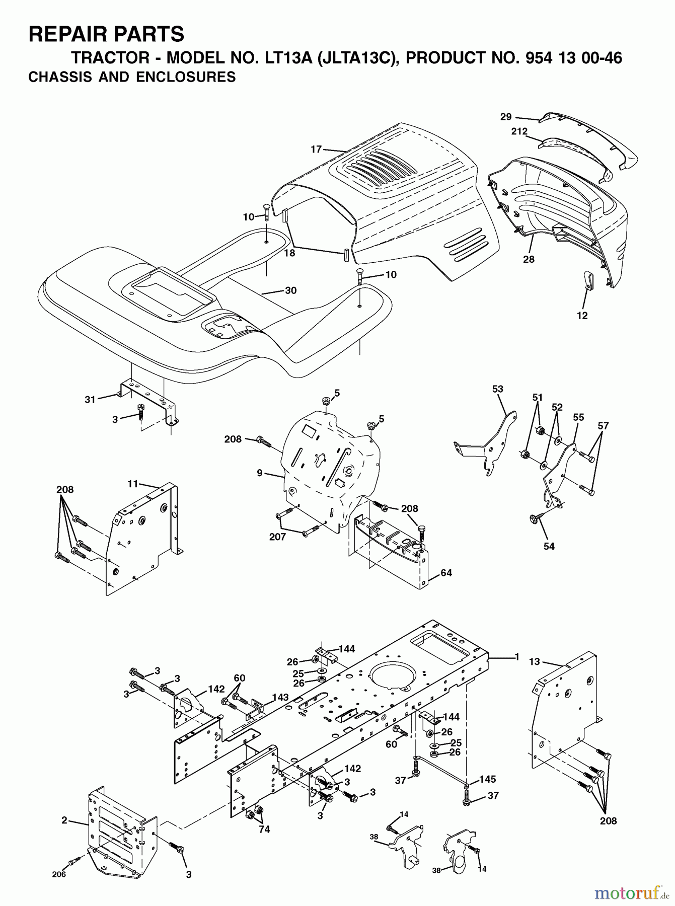  Jonsered Rasen  und Garten Traktoren LT13A (JLTA13C, 954130046) - Jonsered Lawn & Garden Tractor (2001-09) CHASSIS ENCLOSURES