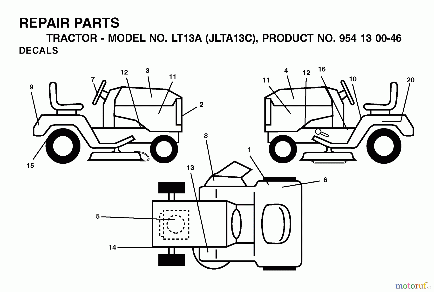 Jonsered Rasen und Garten Traktoren LT13A (JLTA13C, 954130046) - Jonsered Lawn & Garden Tractor (2001-09) DECALS