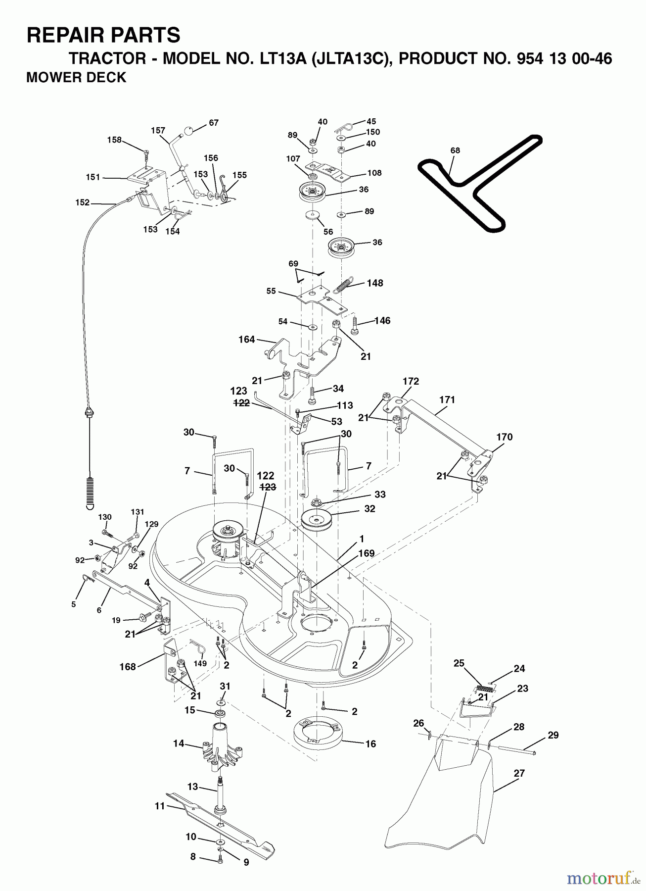 Jonsered Rasen und Garten Traktoren LT13A (JLTA13C, 954130046) - Jonsered Lawn & Garden Tractor (2001-09) MOWER DECK / CUTTING DECK
