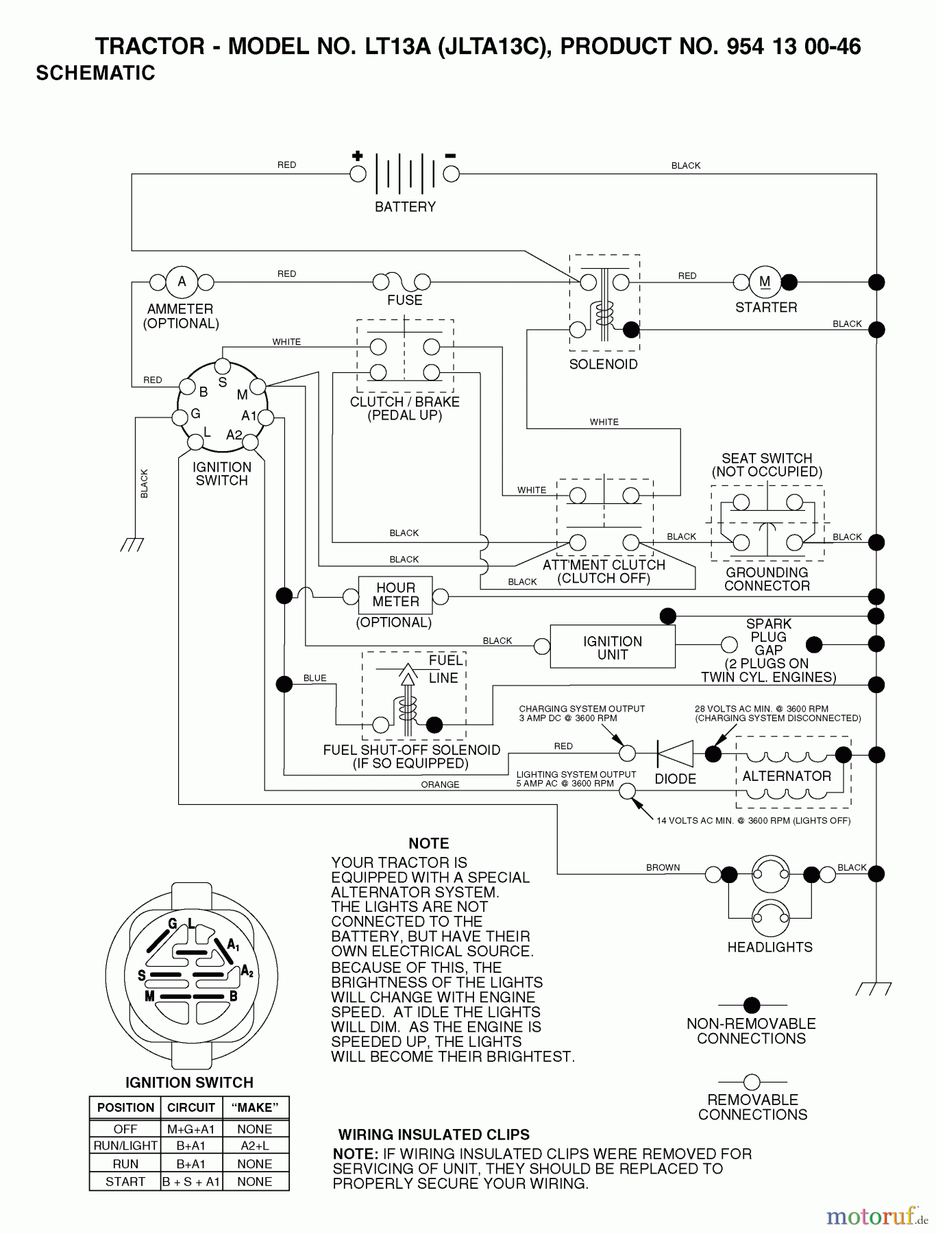  Jonsered Rasen  und Garten Traktoren LT13A (JLTA13C, 954130046) - Jonsered Lawn & Garden Tractor (2001-09) SCHEMATIC